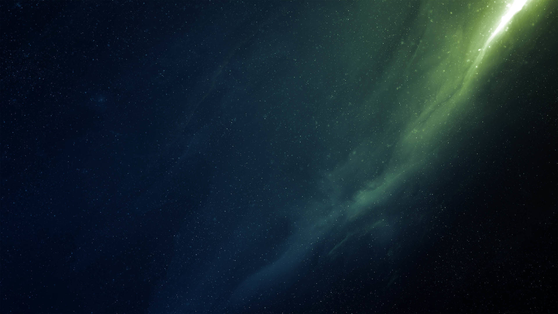 深空中被星星包圍的發光綠色星雲。