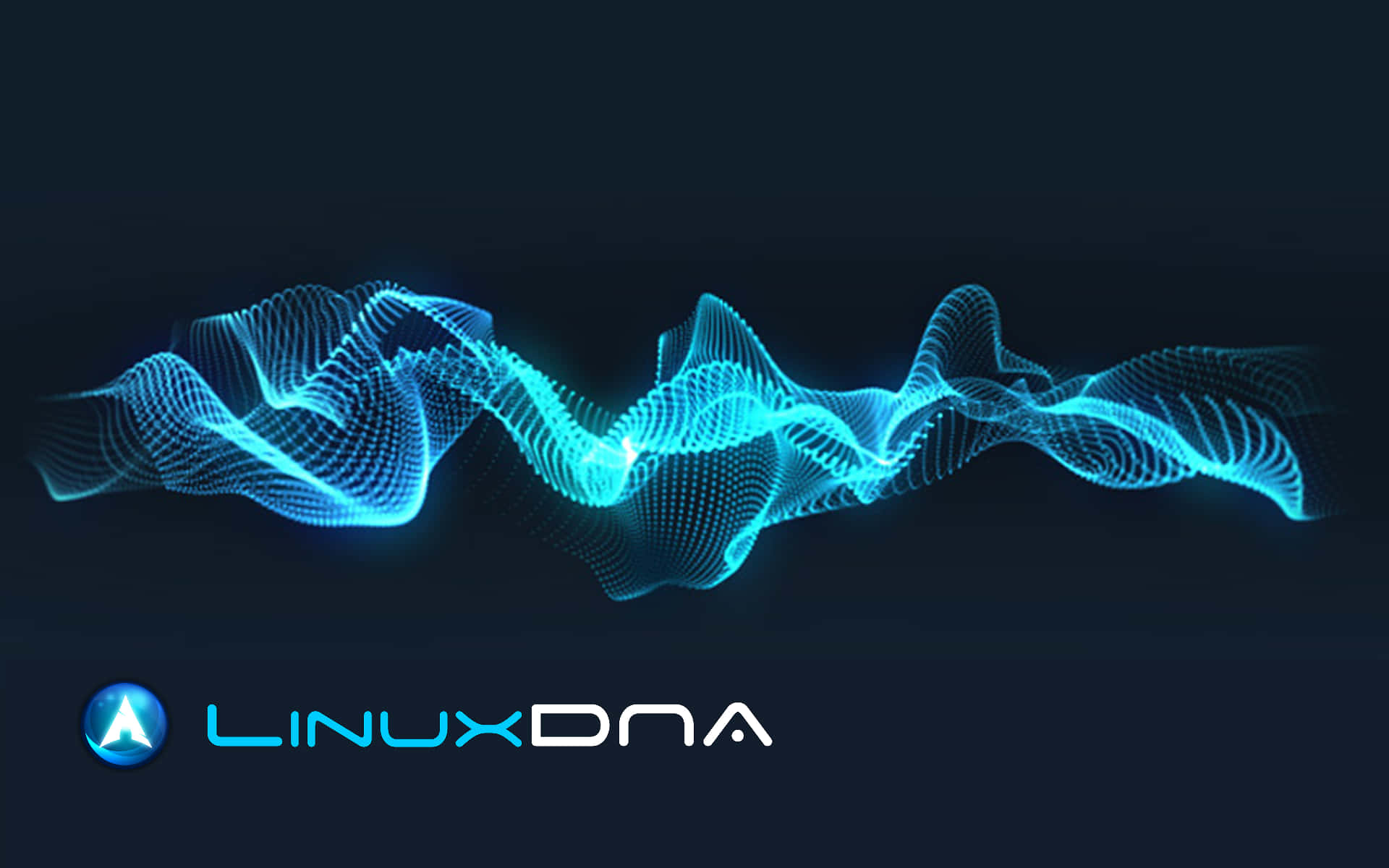 帶有 LinuxDNA 標誌的發光藍色數位波浪