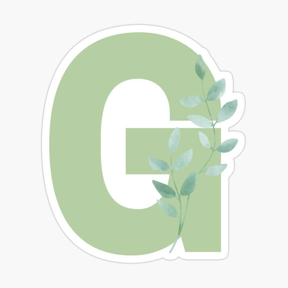 綠色字母G，帶有水彩風格的樹枝葉子設計。