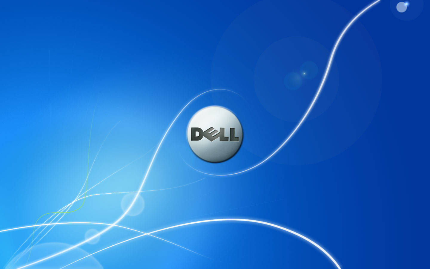 亮藍色背景的戴爾HD標誌 壁紙 — Dell 標誌居中於鮮豔的藍色漸變背景上，帶有發光的白色曲線和鏡頭光暈。
