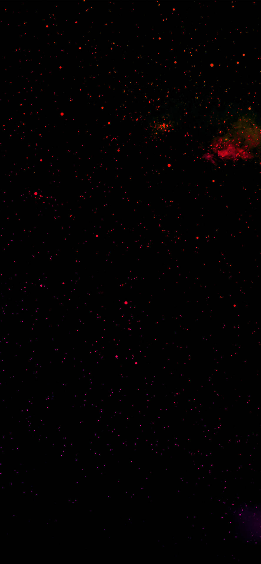 充滿紅色星星和發光星雲的黑暗太空。