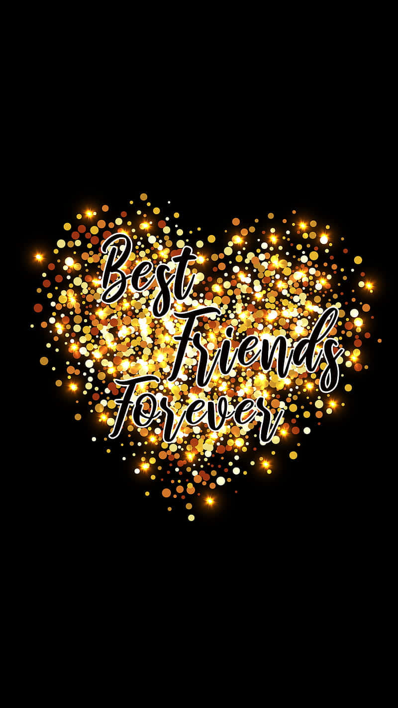 金色閃粉心形，上面有「Best Friends Forever」文字，背景為黑色。
