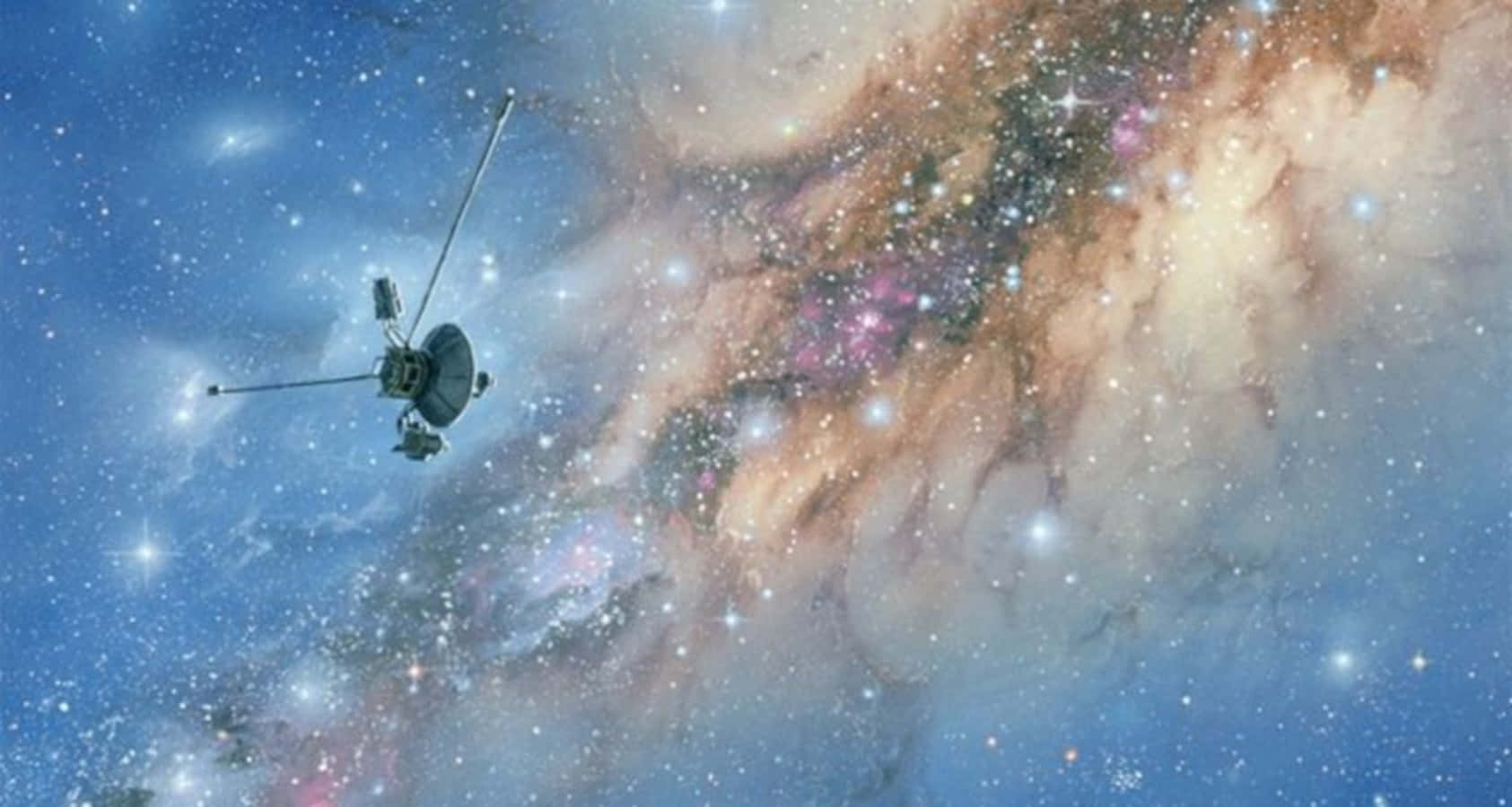 衛星漂浮在色彩繽紛的星雲中