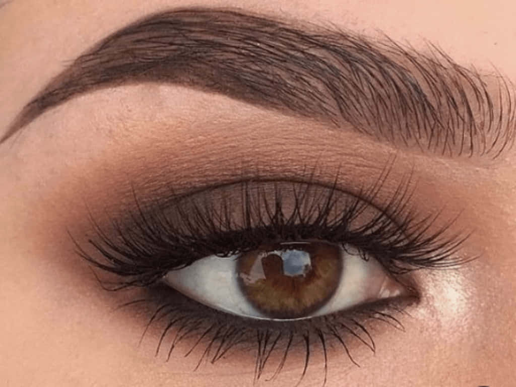 Brown Eyed Girl 桌布 壁紙 — 人類眼睛的特寫，帶有長睫毛和棕色眼影，顯示細緻的皮膚紋理。