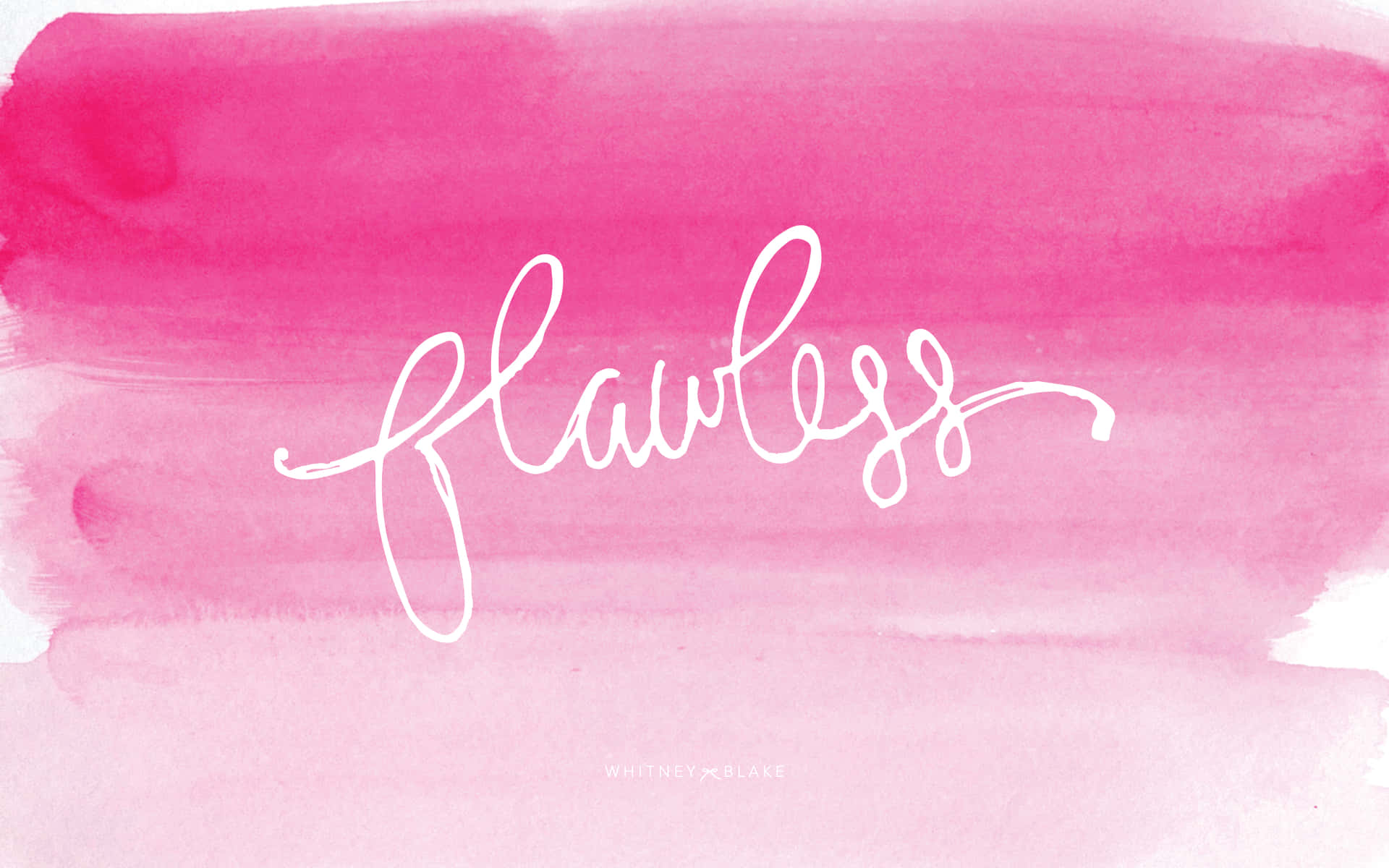 喺粉紅色水彩背景上以白色草書字體寫嘅「flawless」呢個詞。