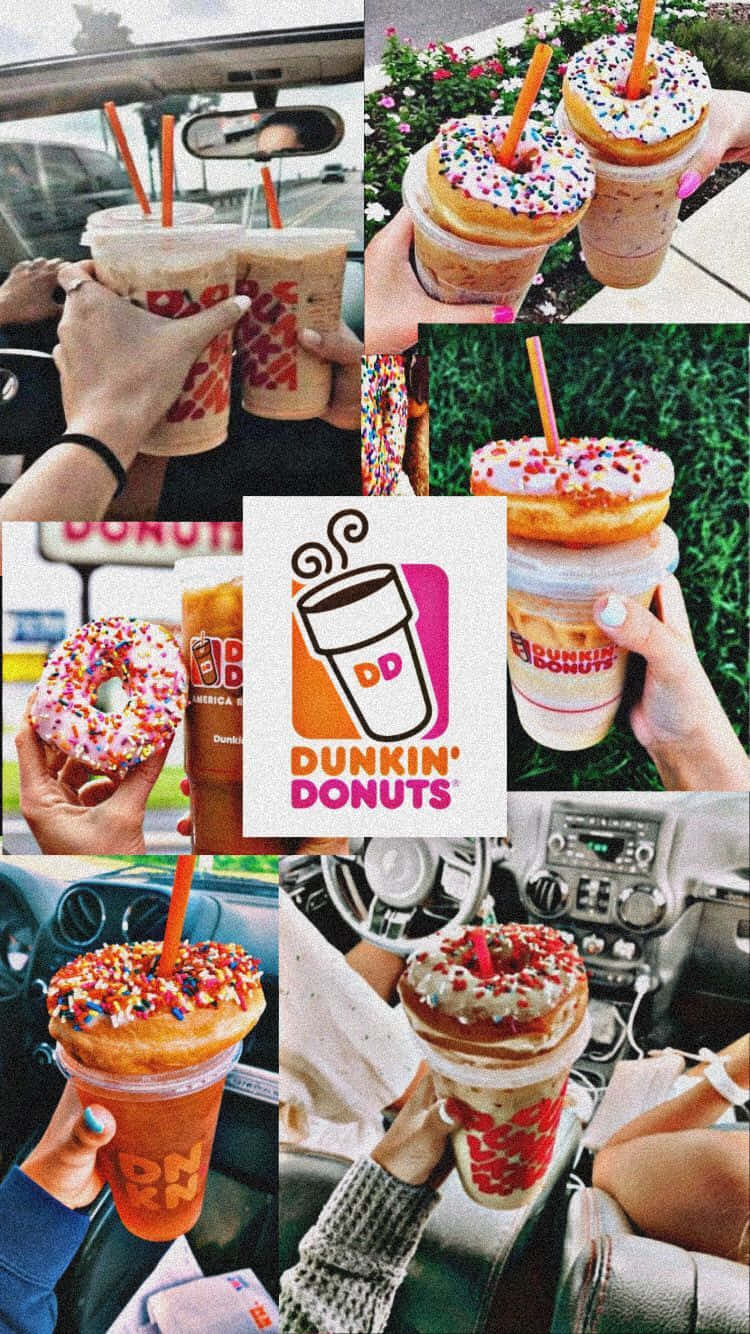 人們在汽車和戶外享用Dunkin' Donuts飲品和甜甜圈。