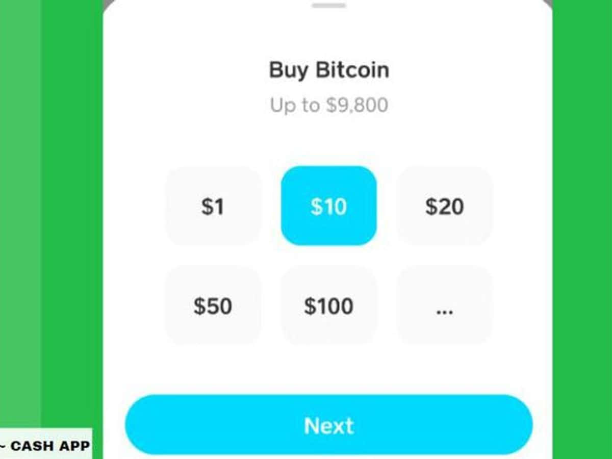 Cash App 屏幕顯示比特幣購買選項，並選擇了 $10。