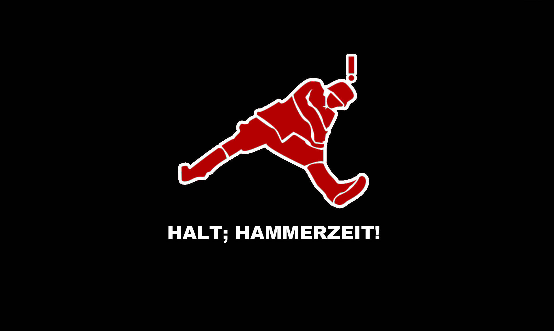紅色冰球運動員剪影，帶有文字 HALT; HAMMERZEIT!