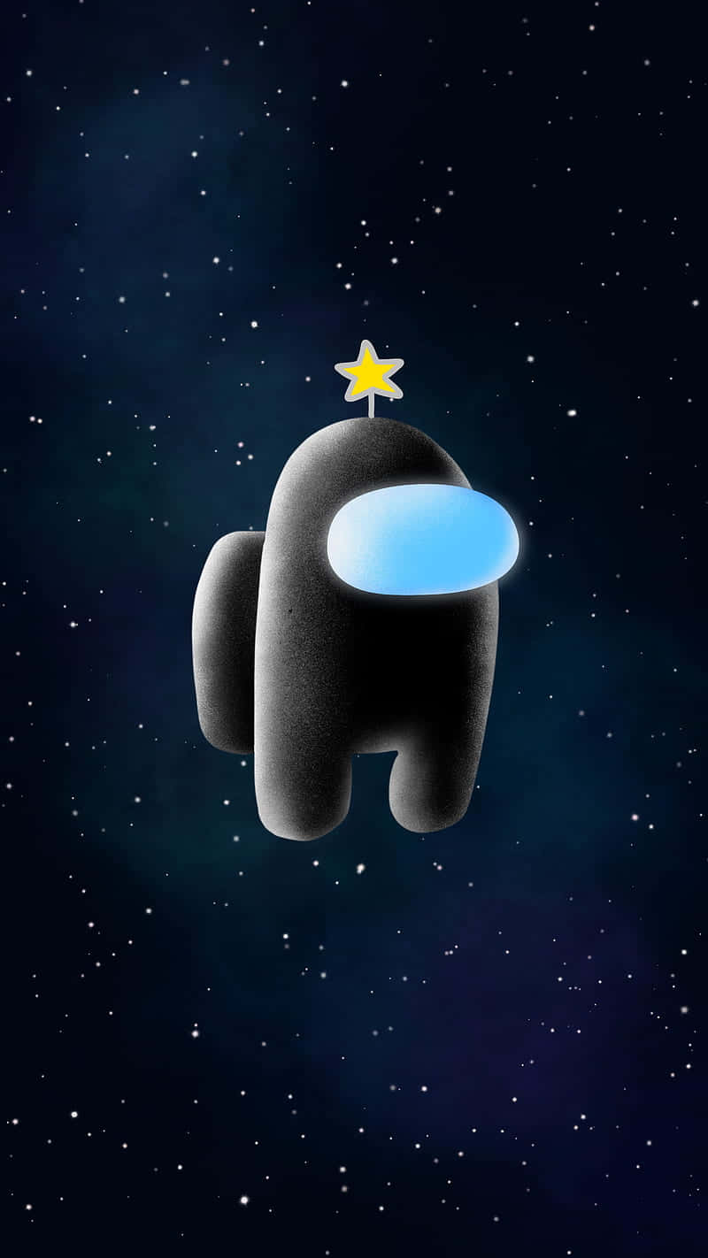 Among Us角色在滿天星斗的夜空中漂浮，帶有藍色面罩和黃色星星。