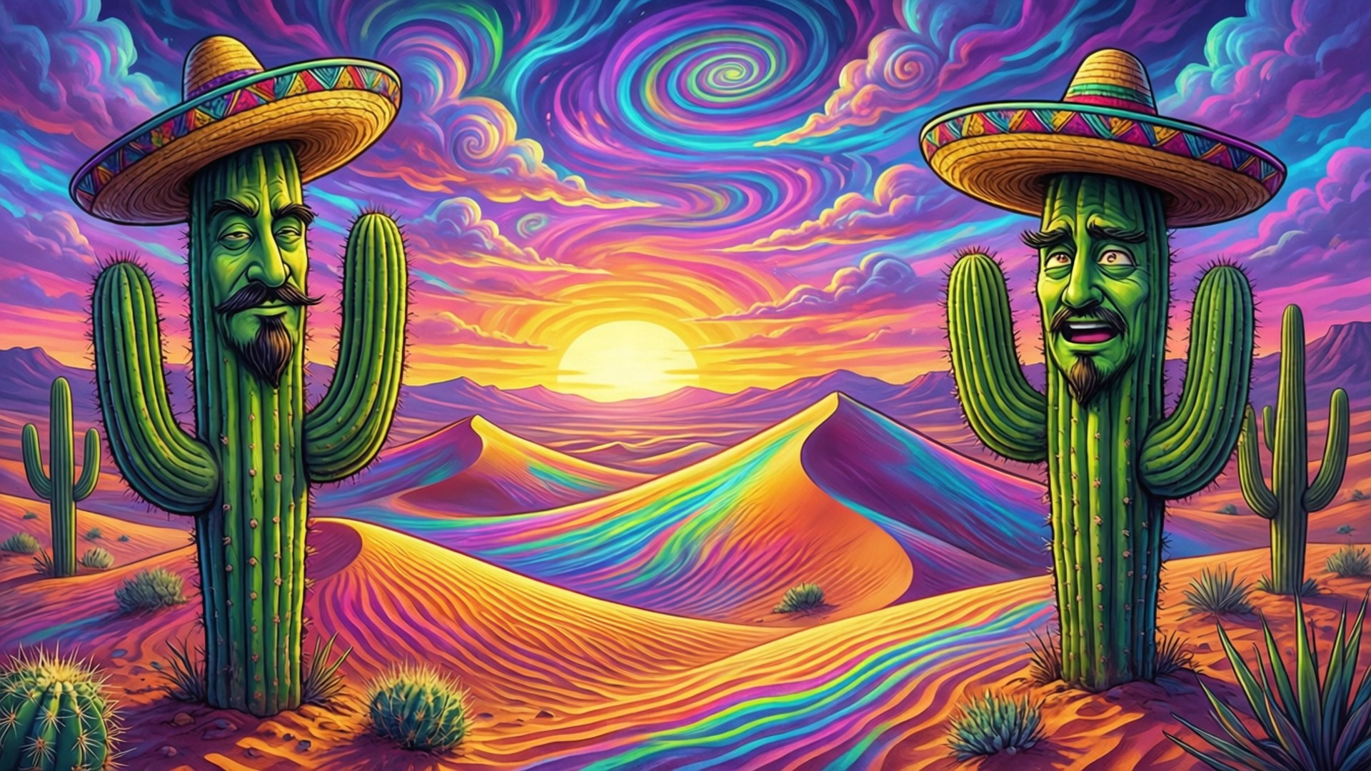 仙人掌笑臉沙漠 壁紙