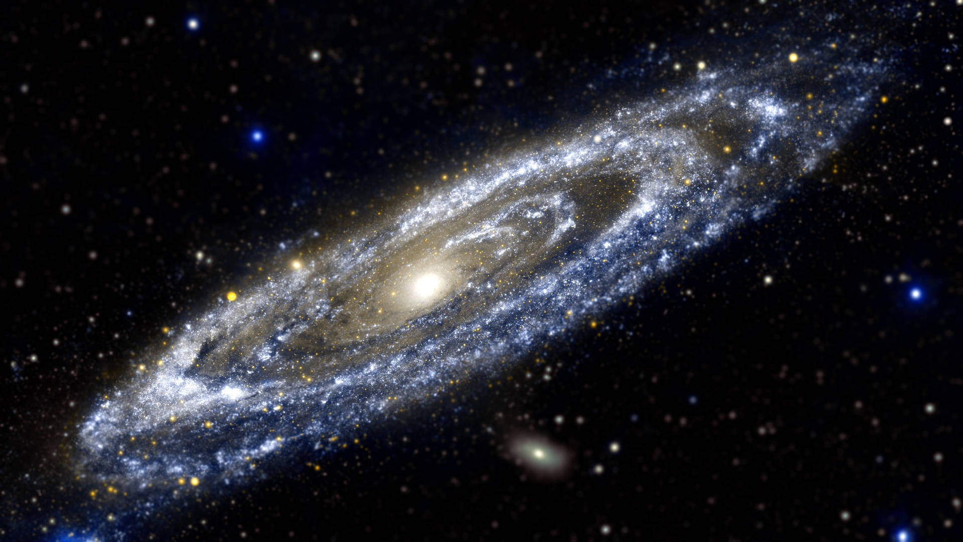 一個帶有明亮旋臂和散落恆星的螺旋星系。