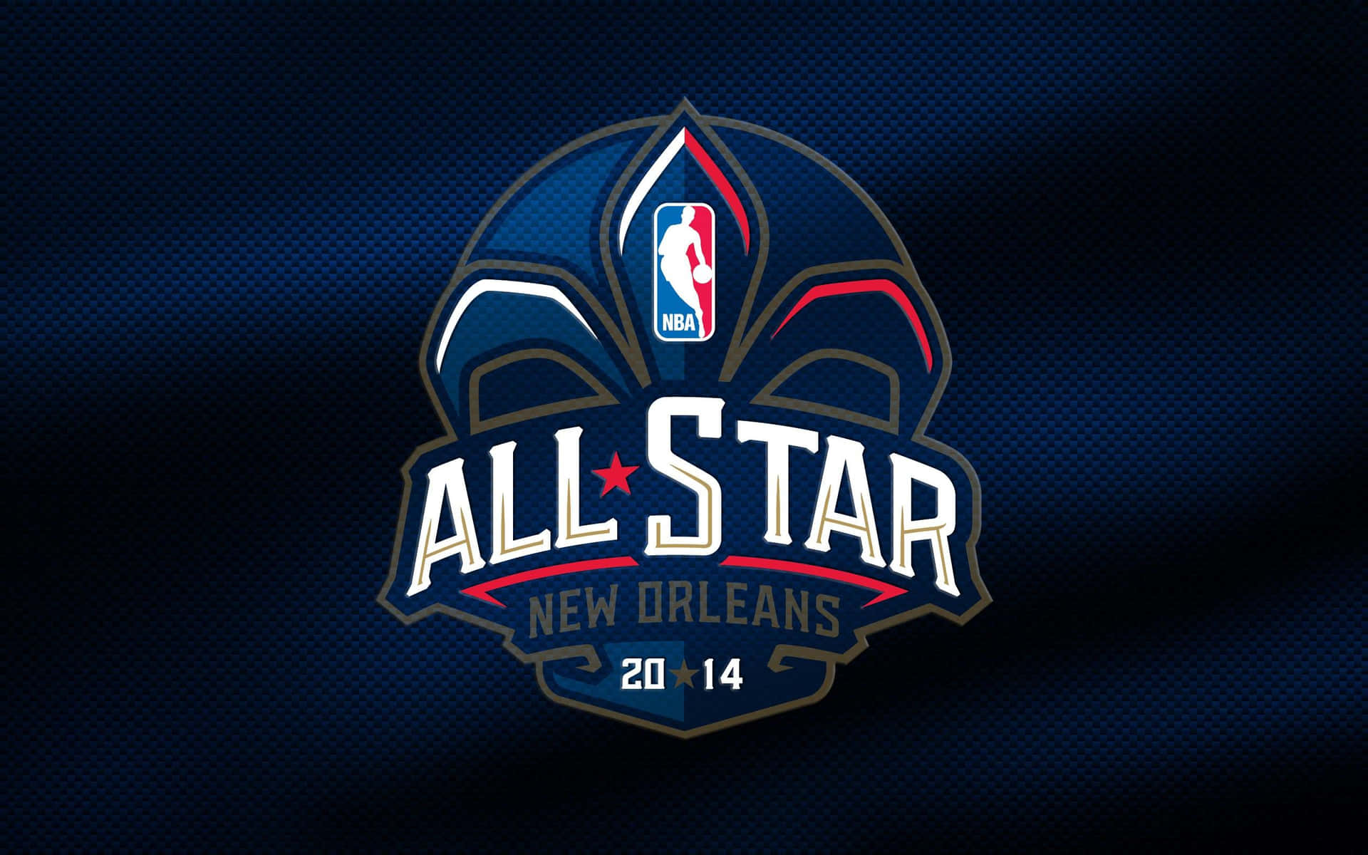 NBA All Star New Orleans 2014 標誌，位於深藍色紋理背景上。