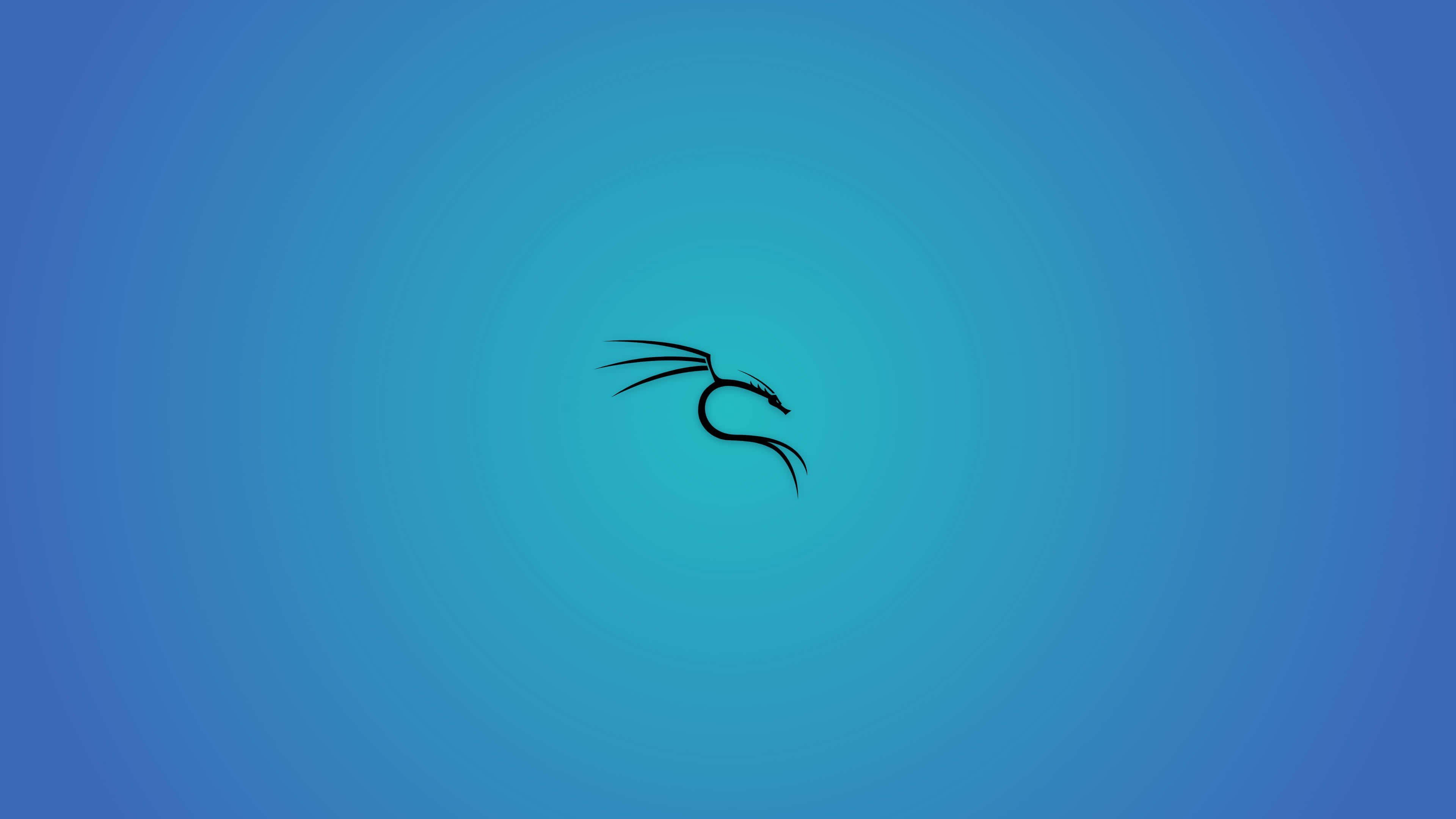 代表強大且安全開源作業系統 Kali Linux 的紫色背景 壁紙 — 一條光滑的黑色龍剪影在漸變藍色背景上優雅地彎曲。