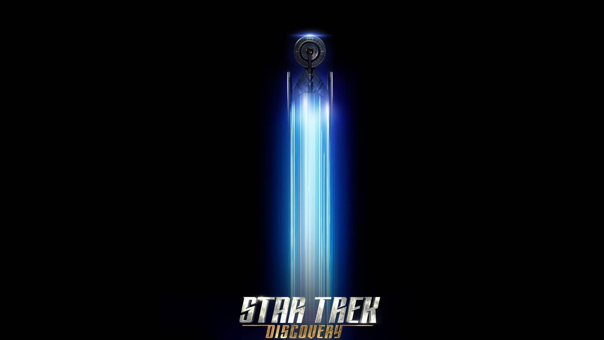 黑色背景上帶有發光藍色光束的Star Trek Discovery標誌