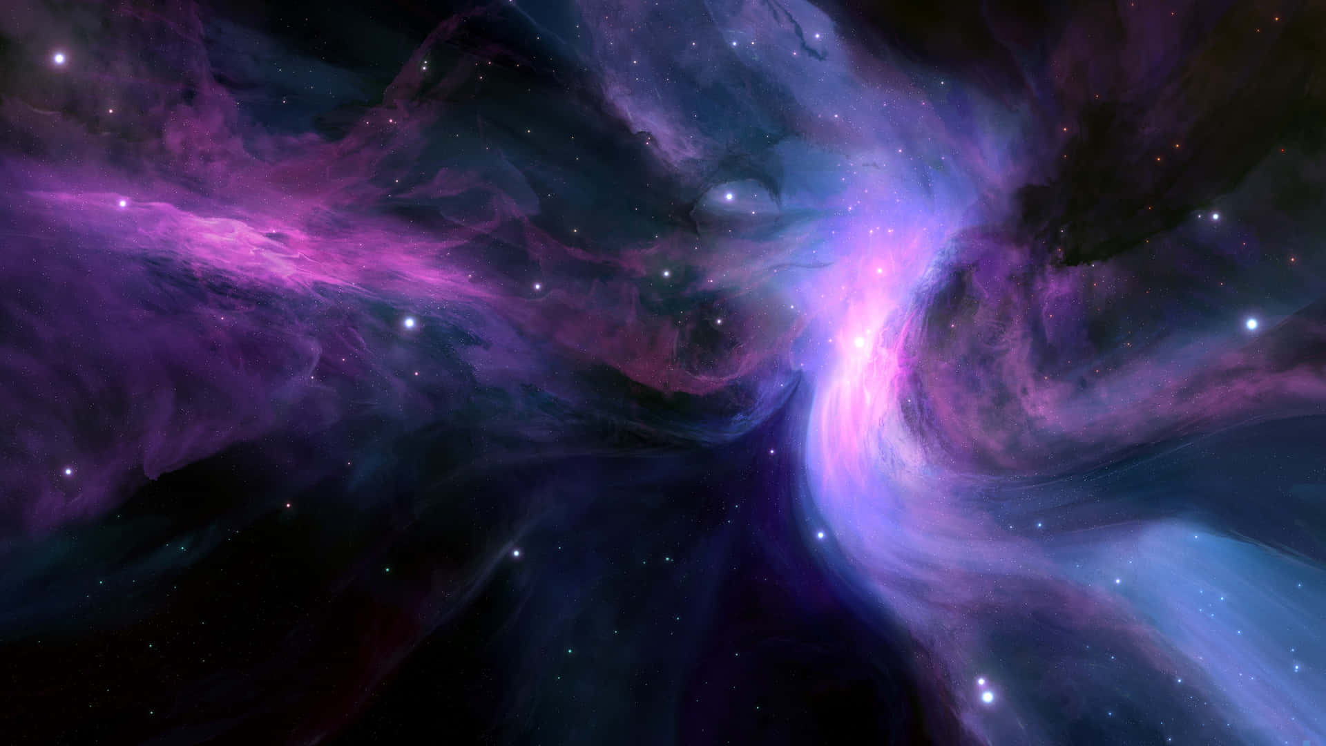 色彩繽紛的宇宙星雲，帶有旋轉的紫色和藍色雲彩以及發光的星星。
