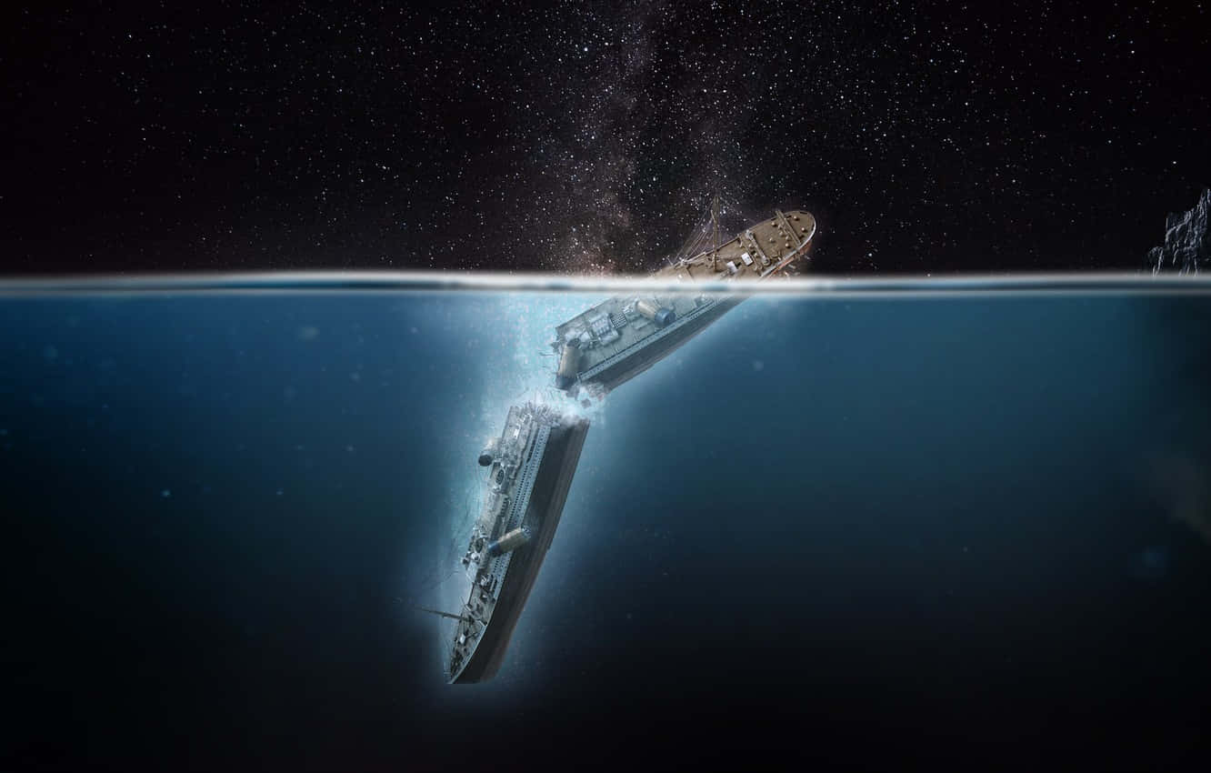 一艘船在星空下的海洋中下沉。