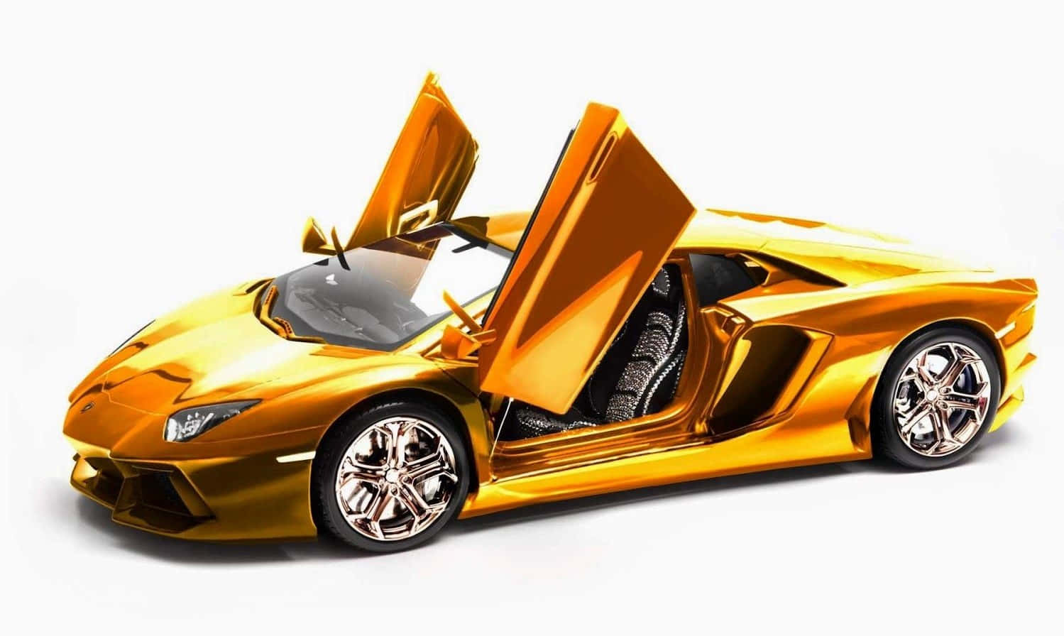 金色林寶堅尼模型，車門打開，白色背景