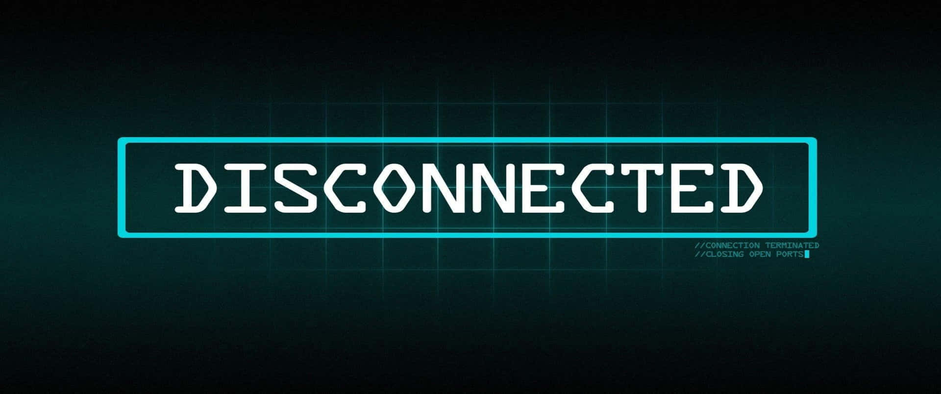 一個數碼警告標誌，上面寫著「DISCONNECTED」，在黑暗的網格上有發光的藍色線條。
