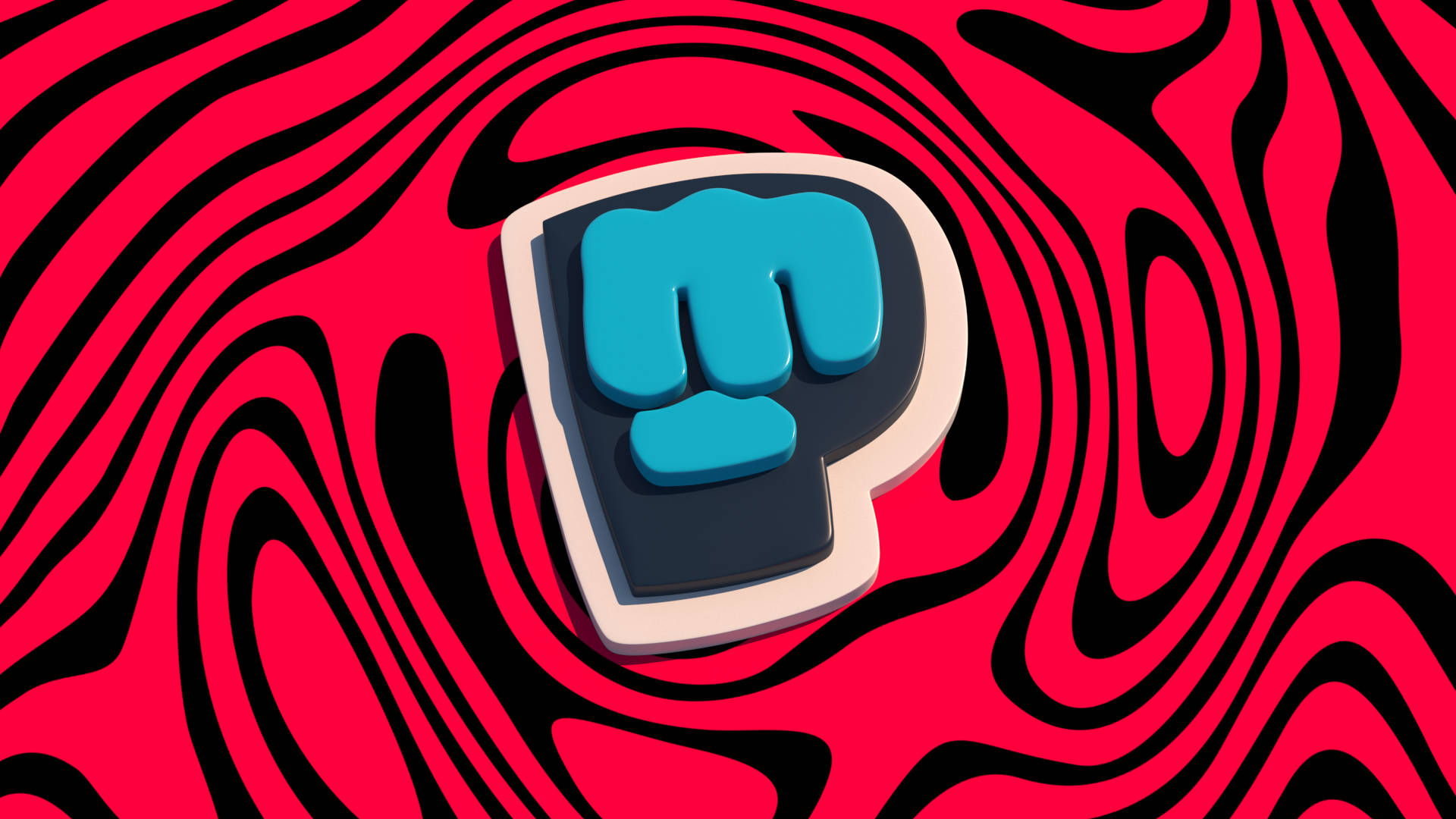 以 3D Brofist 表達對 @Pewdiepie 的愛！ 壁紙 — 一個大膽的藍色拳頭圖標漂浮在旋轉的紅色和黑色迷幻波浪中，以充滿活力的數位藝術風格呈現。