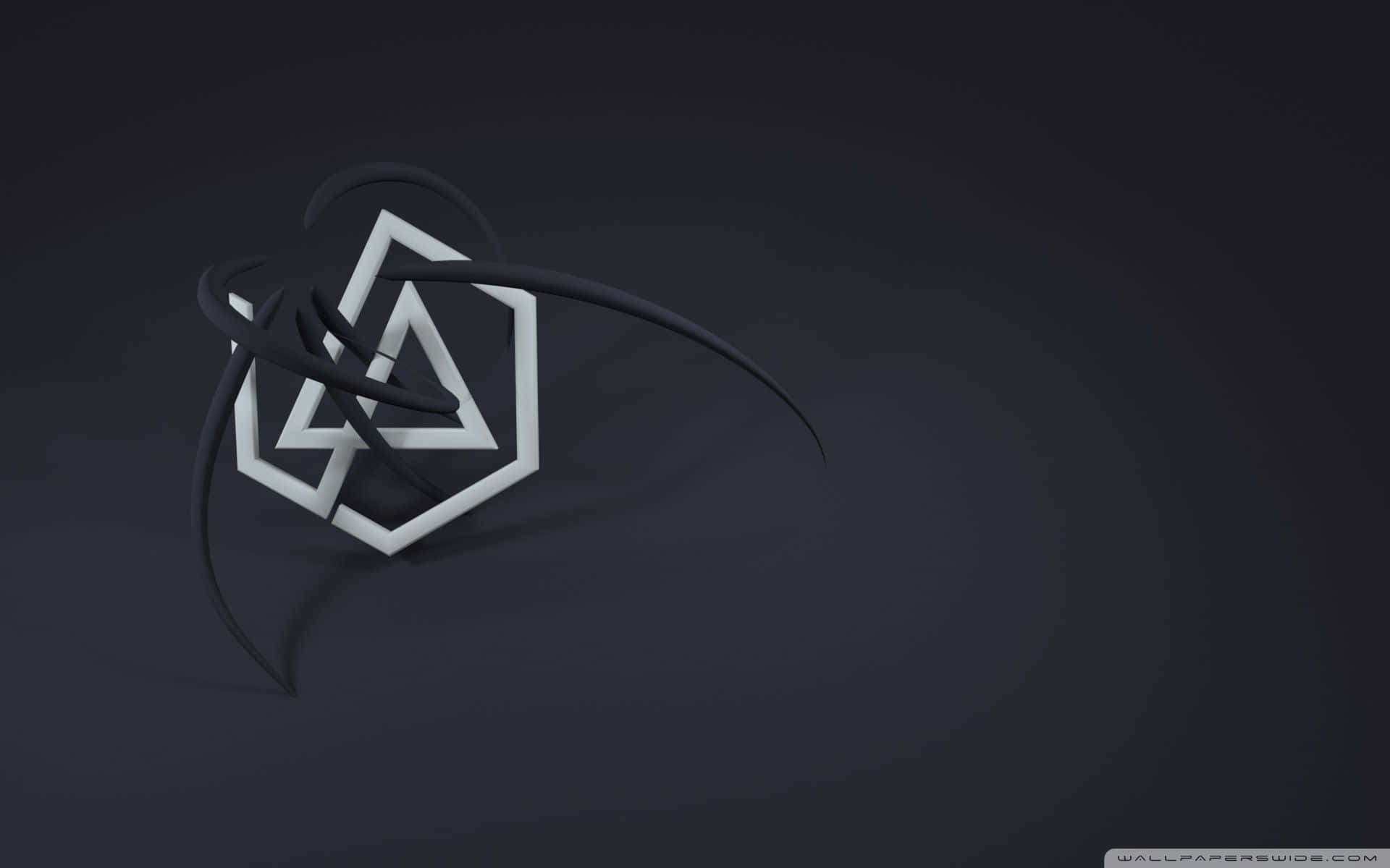 抽象3D幾何標誌，在深色背景上帶有黑色曲線
