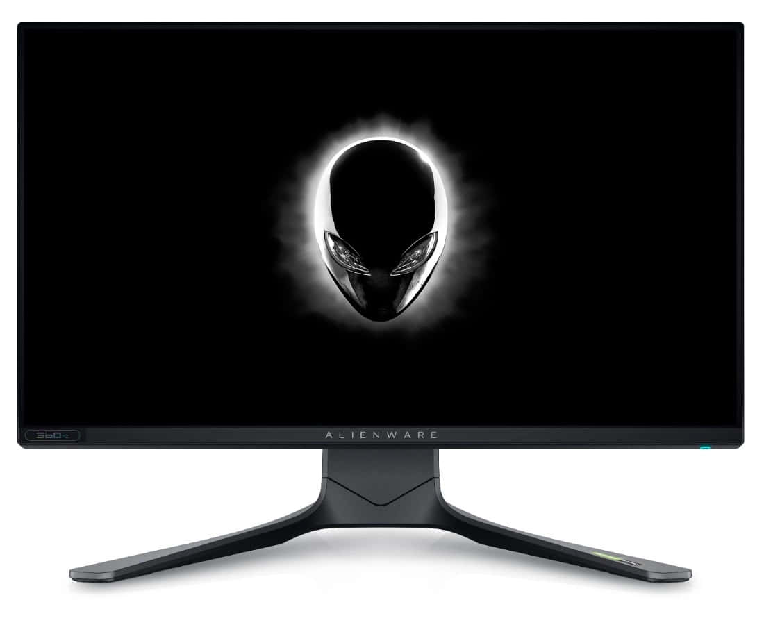 Alienware遊戲顯示器在屏幕上顯示發光的外星人標誌