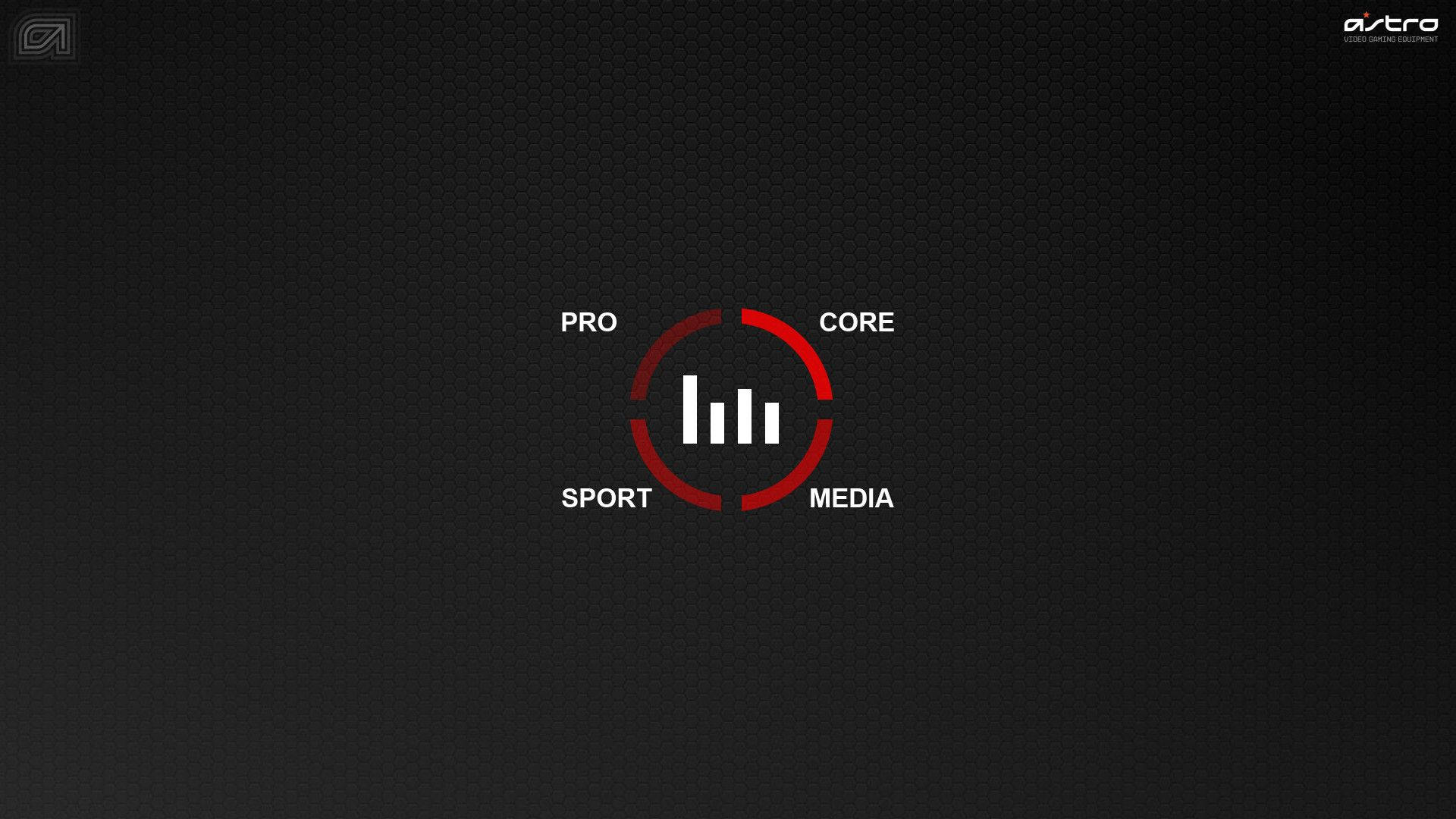 一個深灰色紋理背景，帶有紅色圓形圖案和白色文字，寫著 PRO CORE SPORT MEDIA。