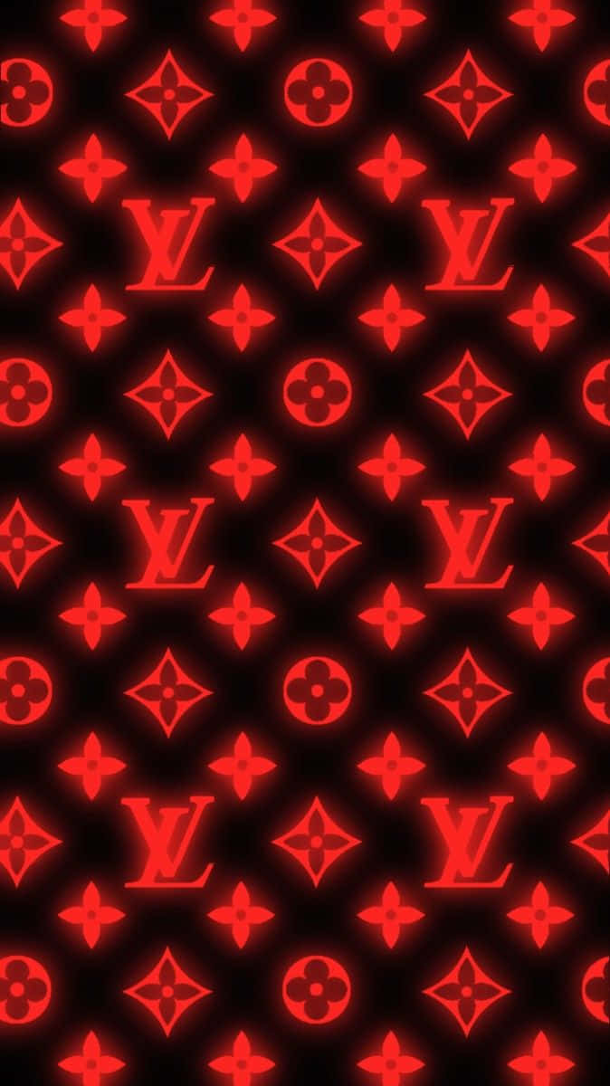 紅色 Louis Vuitton 字母組合圖案喺黑色背景上嘅牆紙
