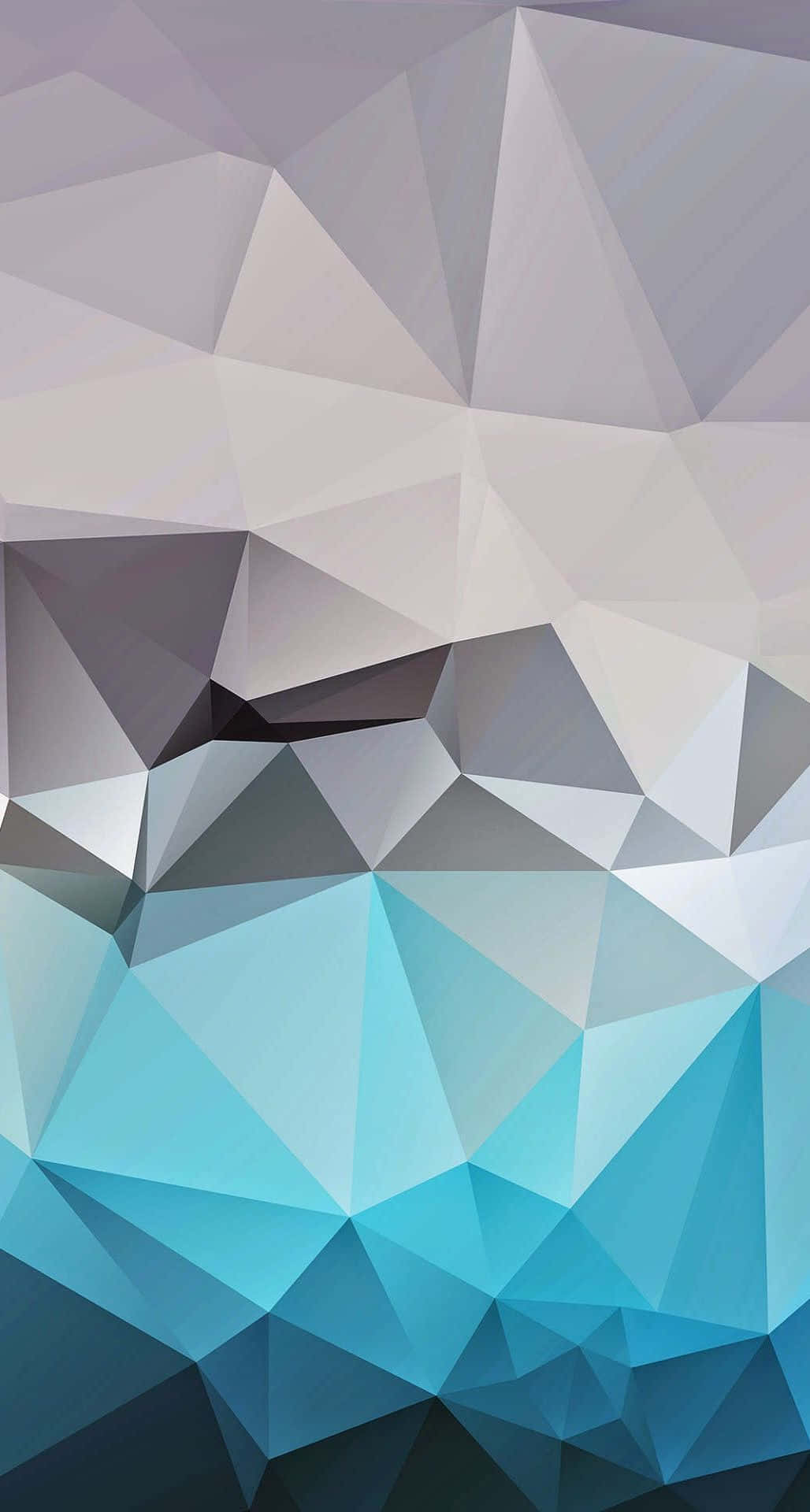 以 Geometric iPhone 體驗美感 壁紙 — 幾何抽象壁紙，帶有從灰色過渡到充滿活力的藍色的三角形切面。