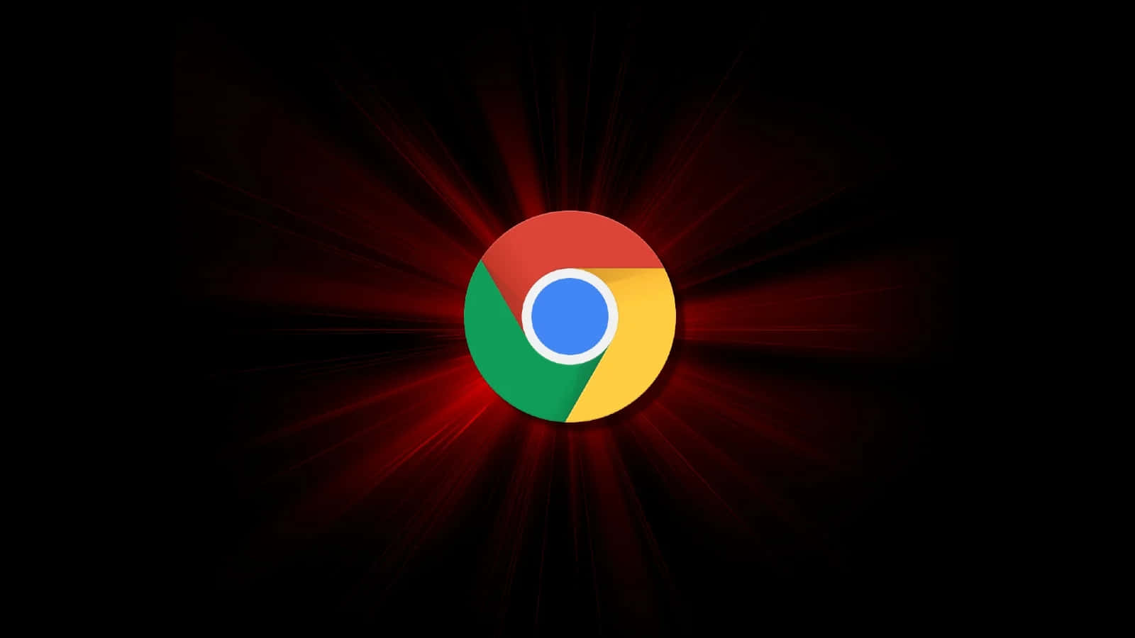 Chrome 瀏覽器標誌在黑色背景上帶有紅色光線。