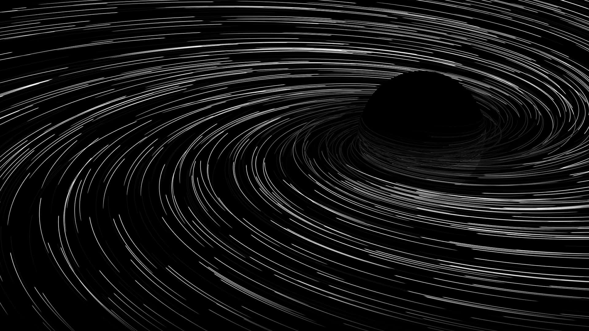 在黑暗宇宙場景中被旋轉星軌包圍的黑洞。