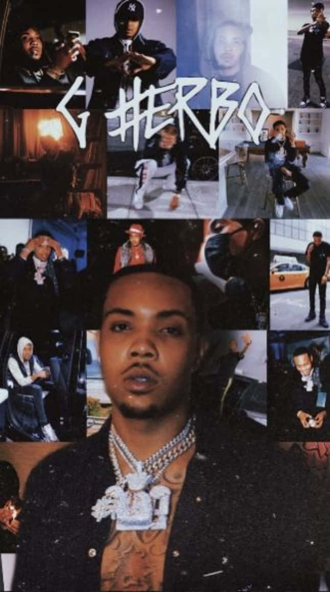 G Herbo 拼貼畫，包含多張他街頭風格的照片，配有珠寶和塗鴉文字。