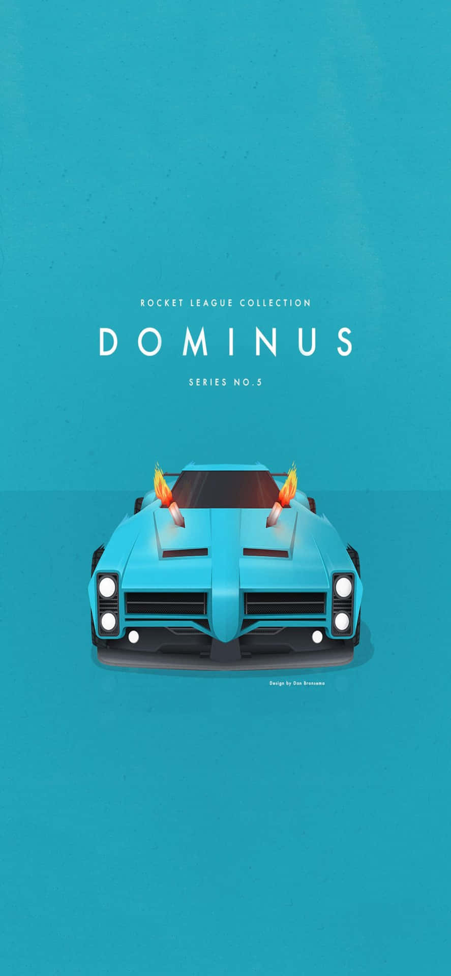 藍綠色的Rocket League Dominus賽車，在藍綠色背景上帶有火焰排氣管。