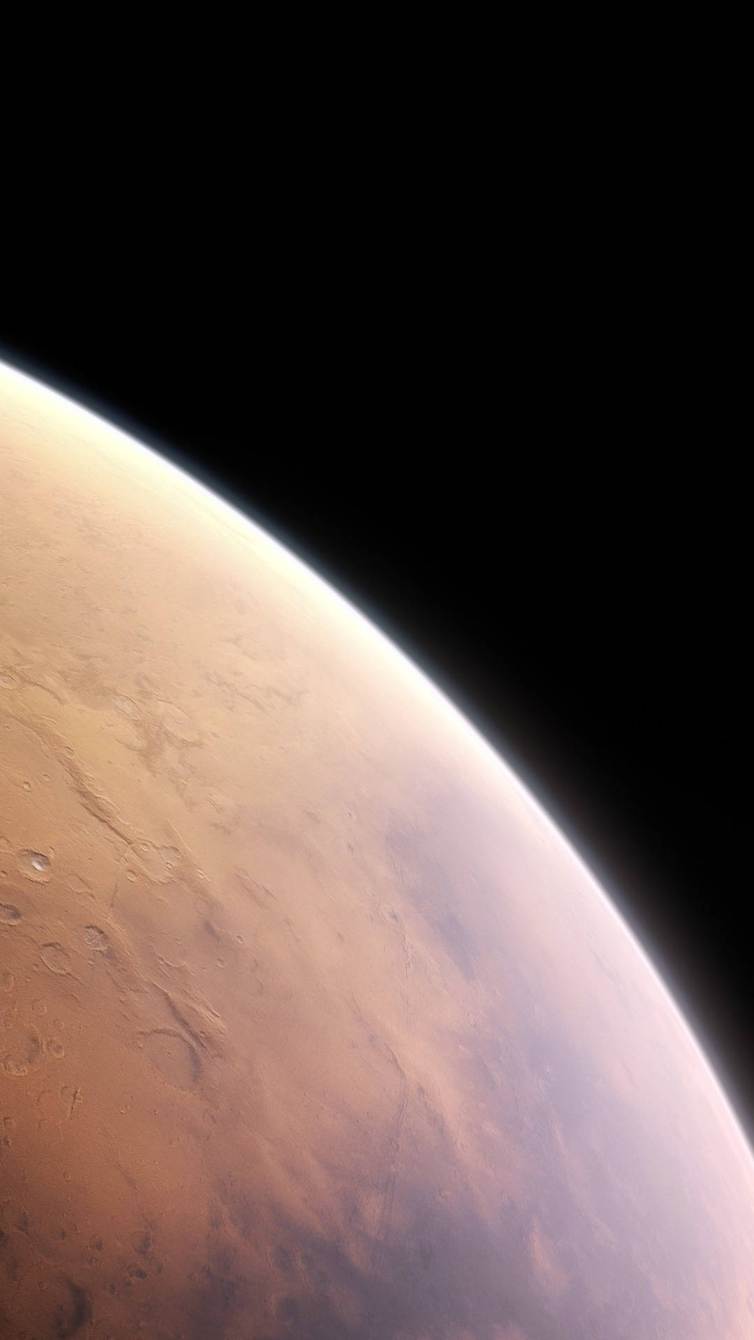 火星行星，帶有隕石坑和大氣霧霾，背景為黑色太空
