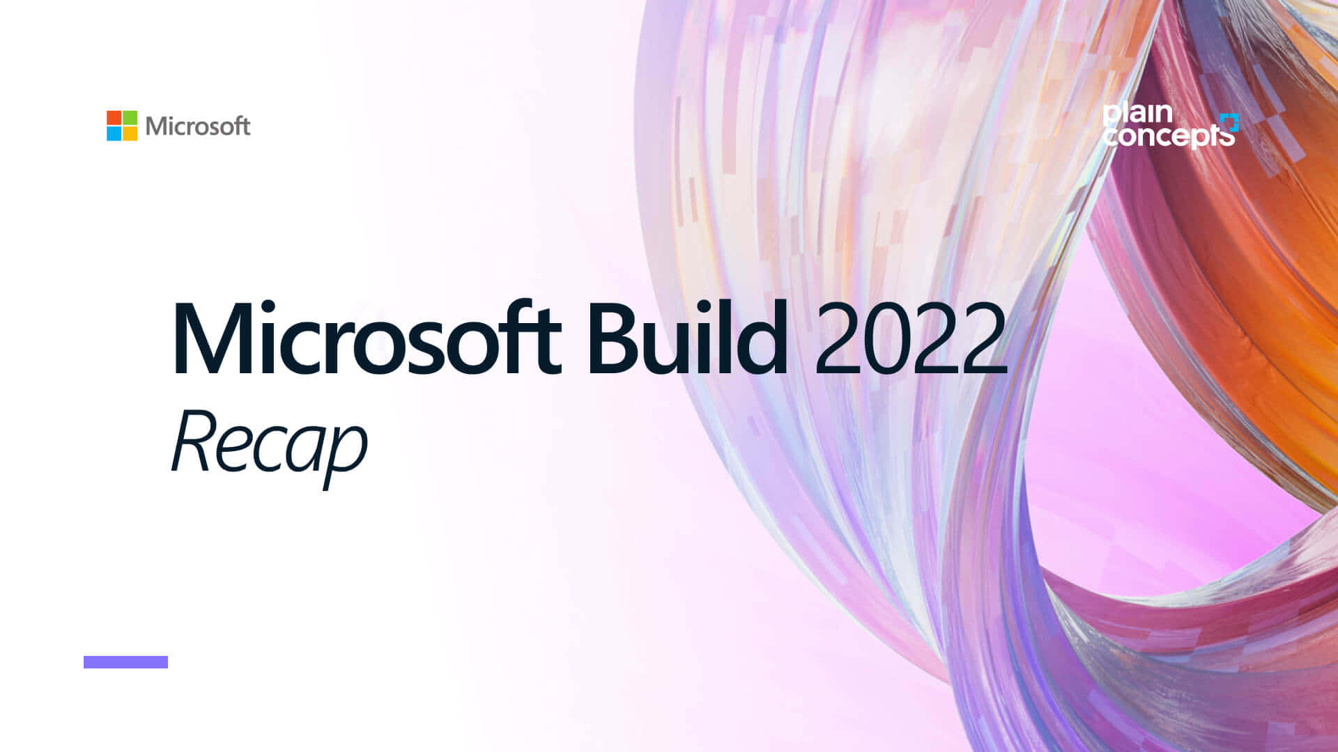 Microsoft Build 2022 Recap 圖形，帶有色彩繽紛的抽象漩渦背景。