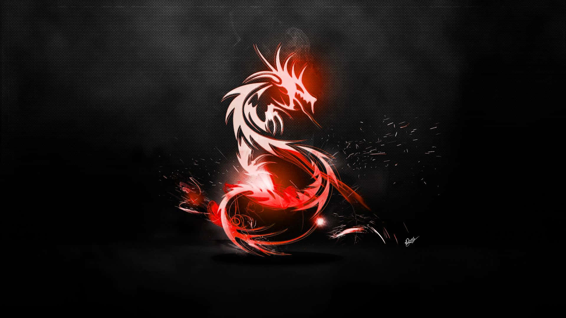 以 MSI 激活您的遊戲表現 壁紙 — 一頭火紅色的龍，眼睛發光，火花四濺，從深色紋理背景中迸發而出，呈現動態數碼藝術風格。