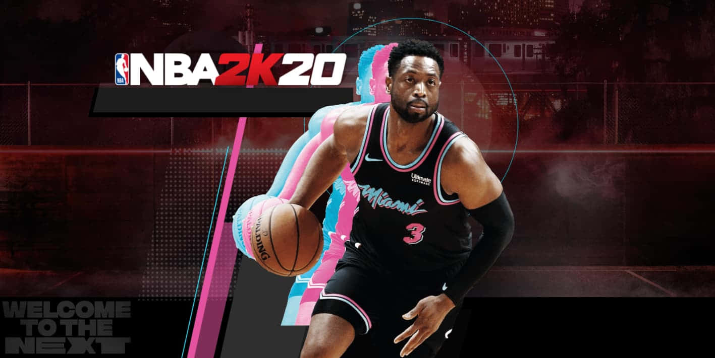 NBA 2K20封面，展示一位邁阿密熱火球員運球。