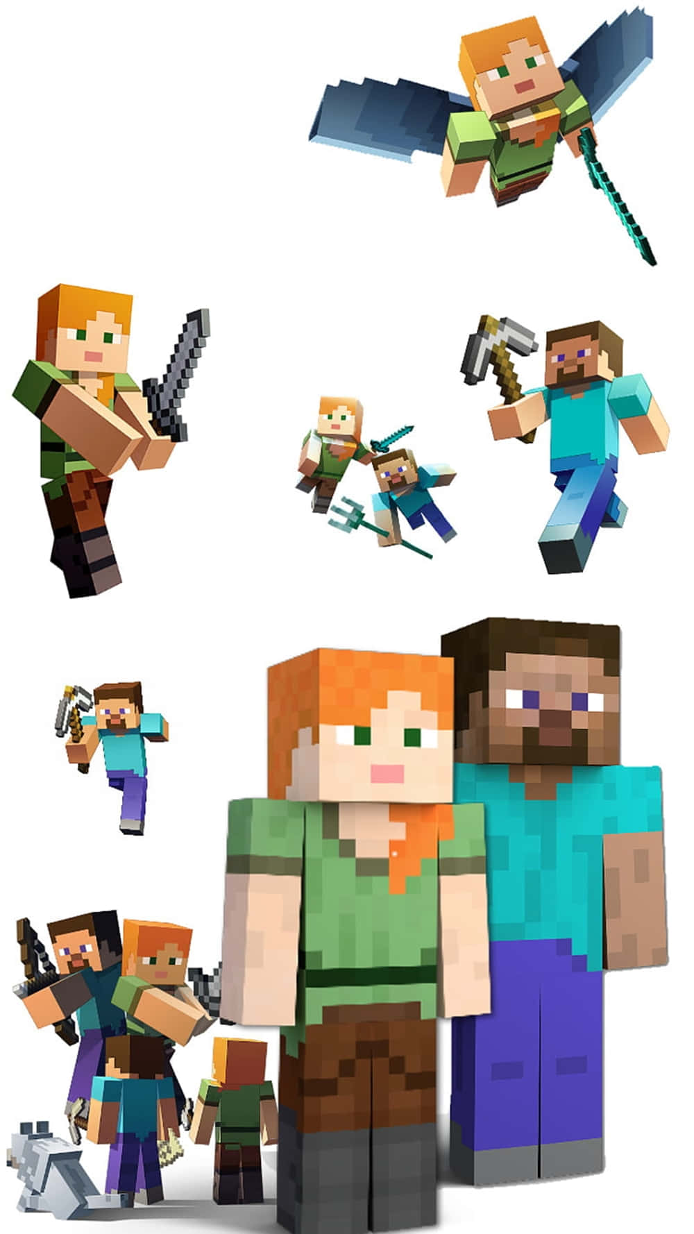 方塊像素風格的Minecraft角色手持武器並飛行。