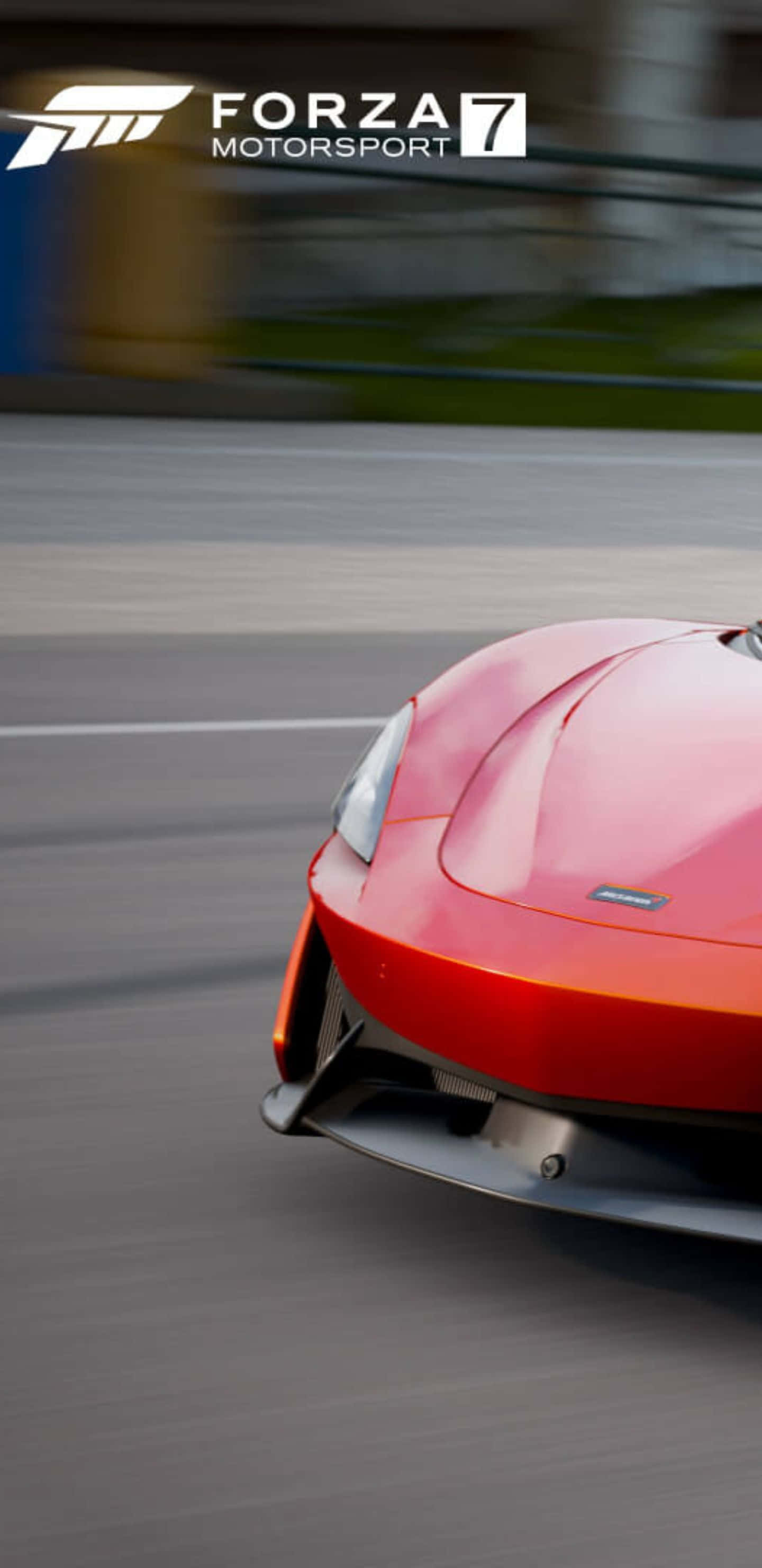 以 Pixel 3XL Forza Motorsport 7 全速衝刺 壁紙 — 一輛充滿活力的紅色跑車在賽道上疾馳，動態模糊傳達出高速和流線型的空氣動力學設計。