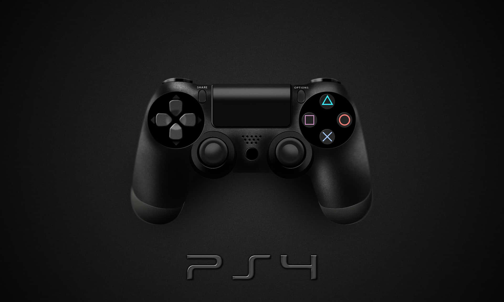 黑色PlayStation 4控制器，在深色背景上帶有發光按鈕。