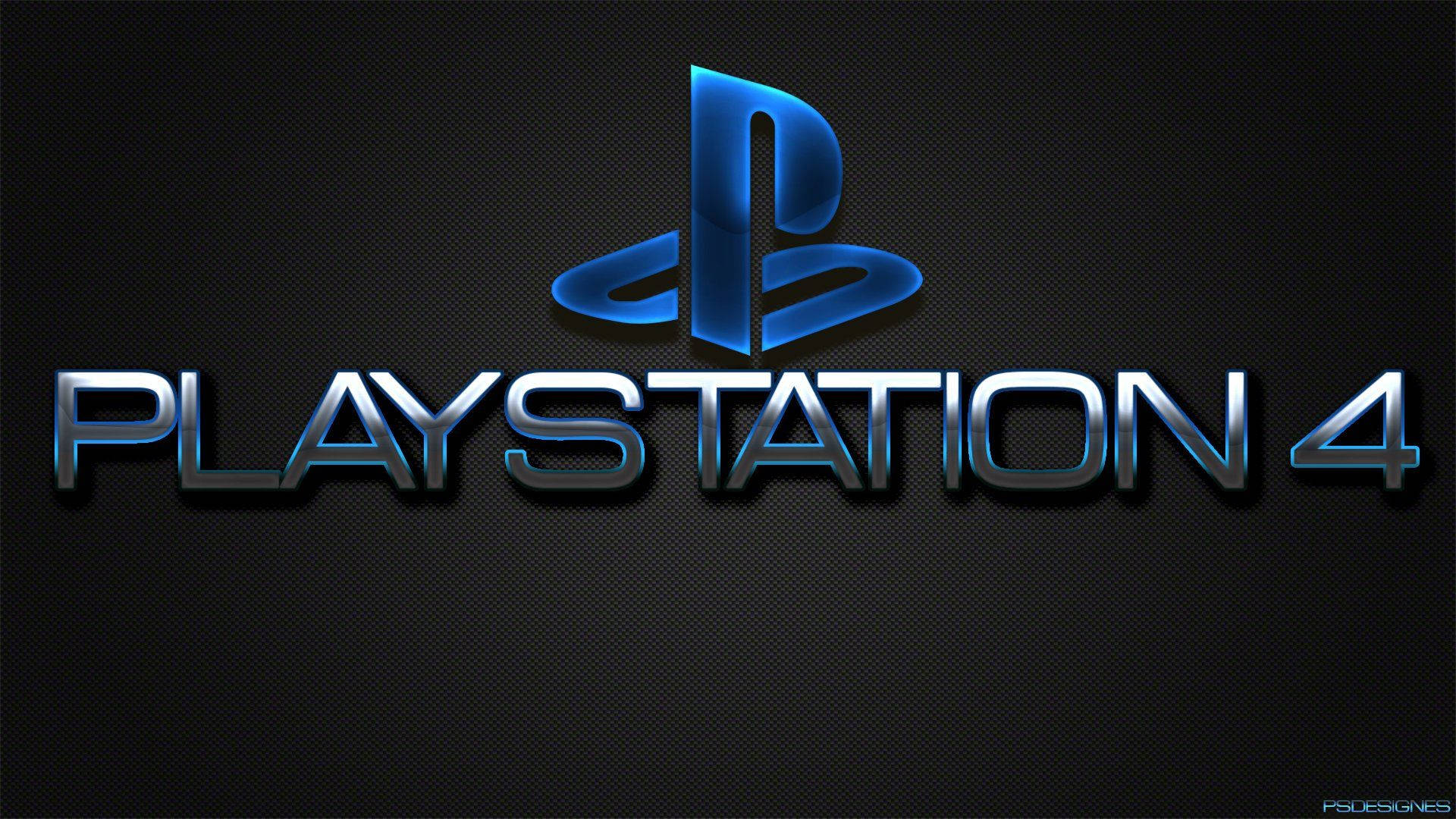 在深色背景上帶有藍色和銀色金屬飾面的 PlayStation 4 標誌。