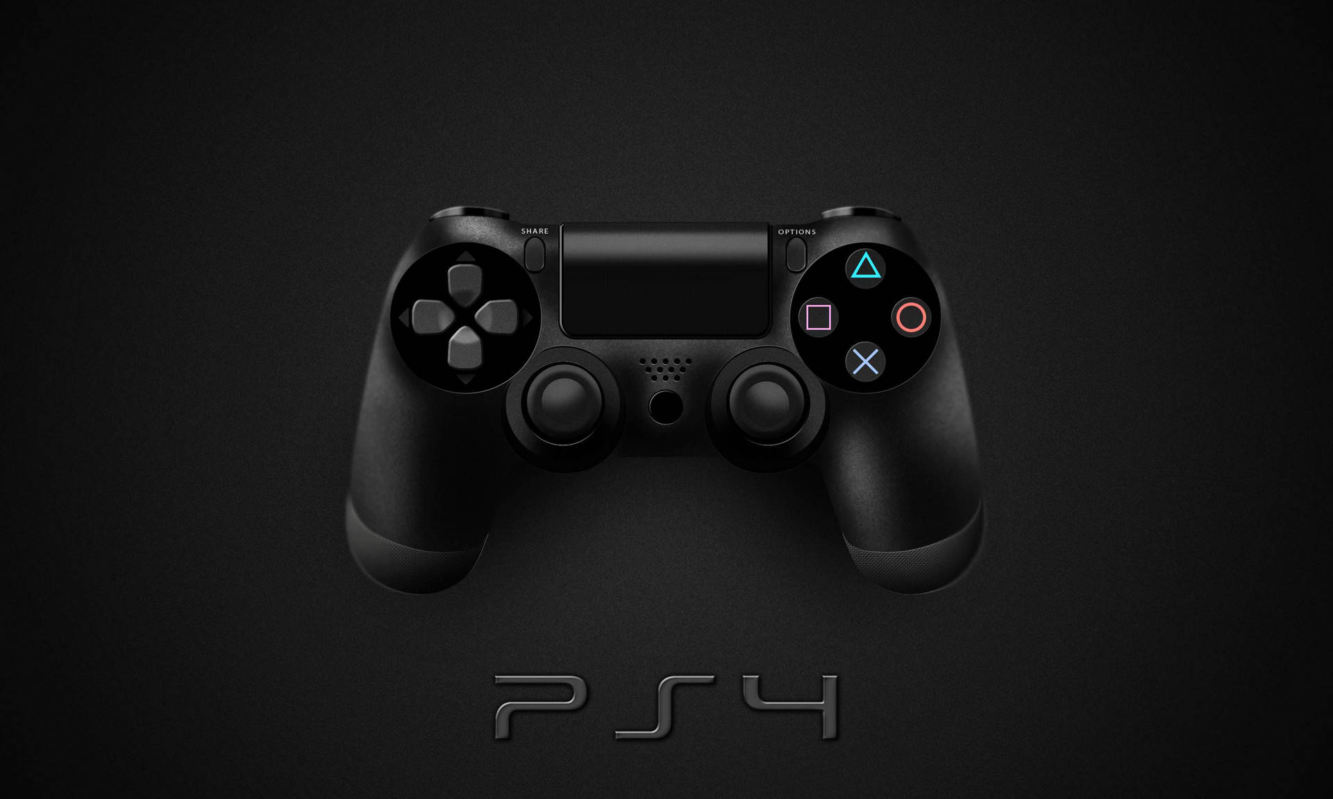 黑色PS4手掣在深色背景上帶有彩色按鈕