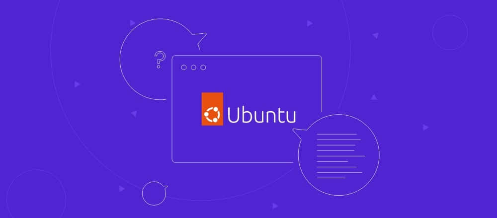 Ubuntu 標誌在數位介面中，帶有對話氣泡，背景為紫色