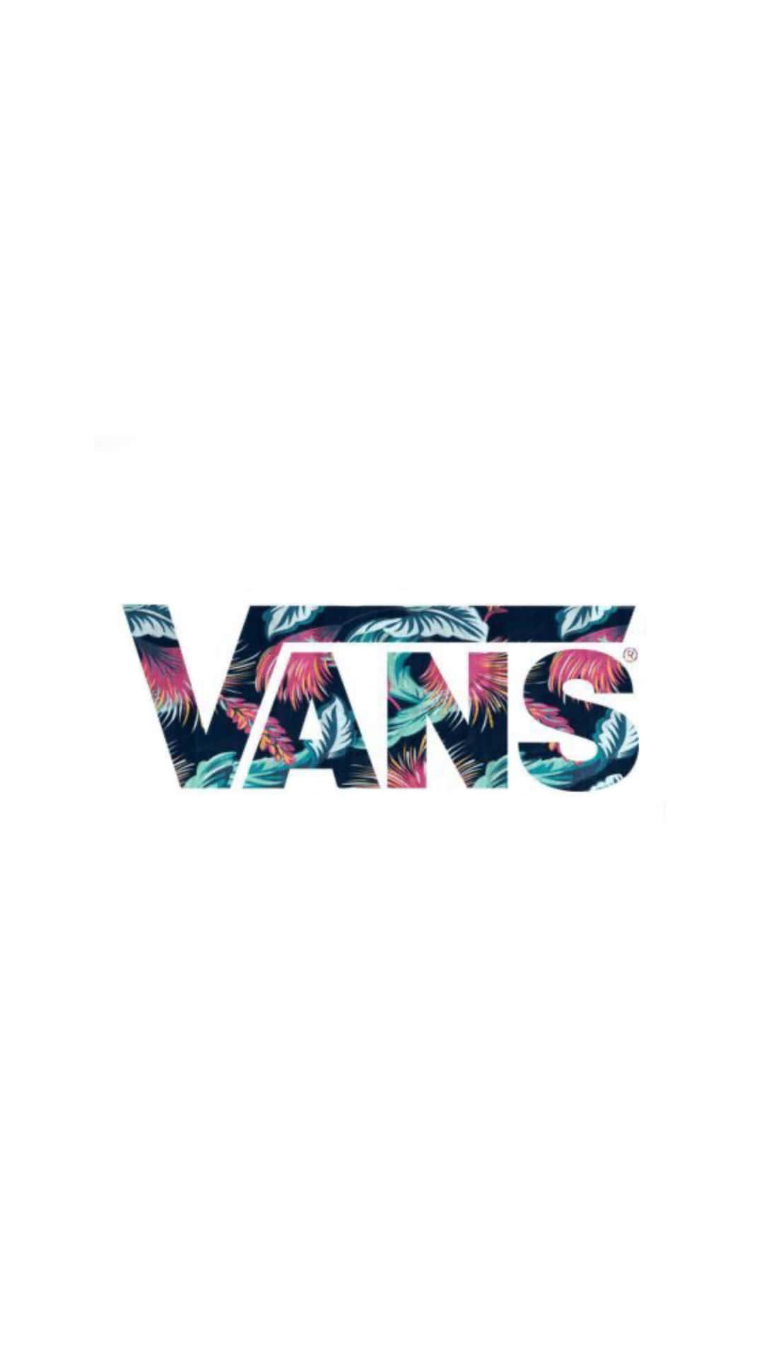 Vans 標誌帶有熱帶葉子圖案在白色背景上。