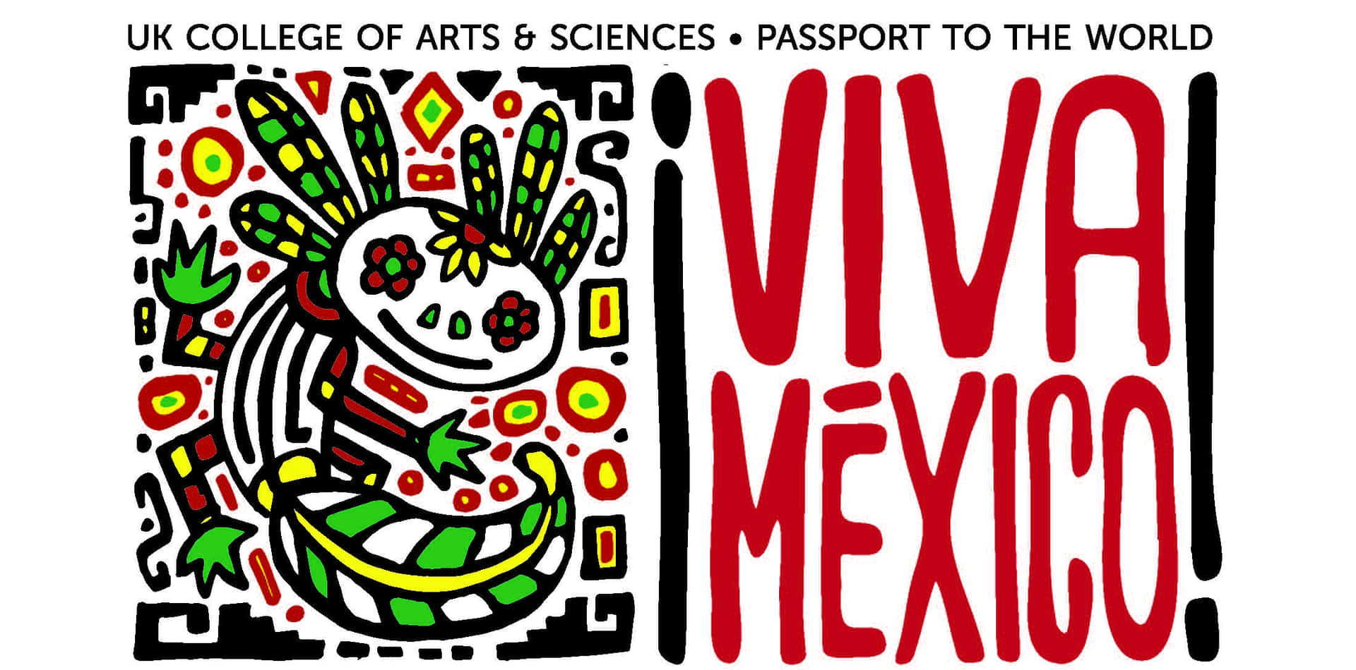 Viva Mexico 標誌，帶有彩色糖骷髏頭和粗體紅色文字。