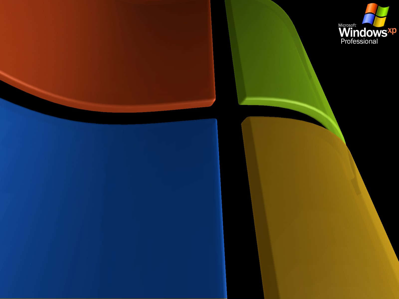 Windows XP 標誌，黑色背景上有四個彩色面板