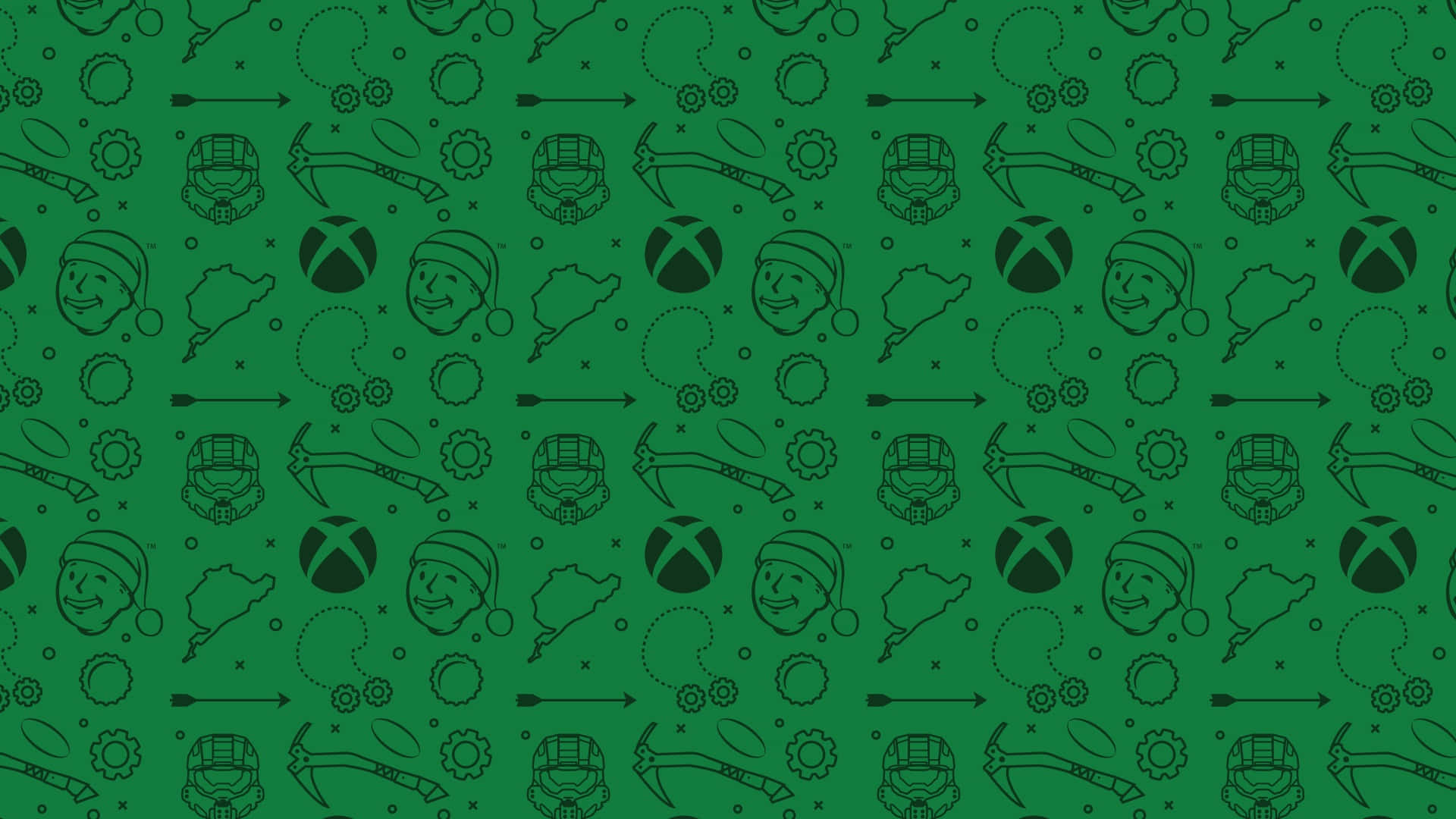 綠色背景上重複的Xbox標誌和遊戲圖標。