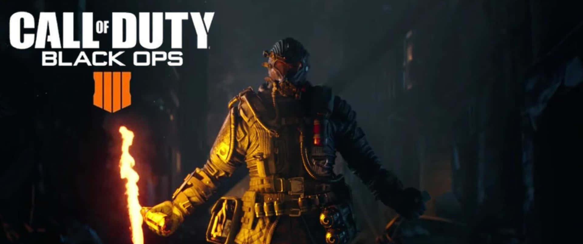 士兵在黑暗毀壞的城市中高舉燃燒火炬，用於Call of Duty Black Ops遊戲。