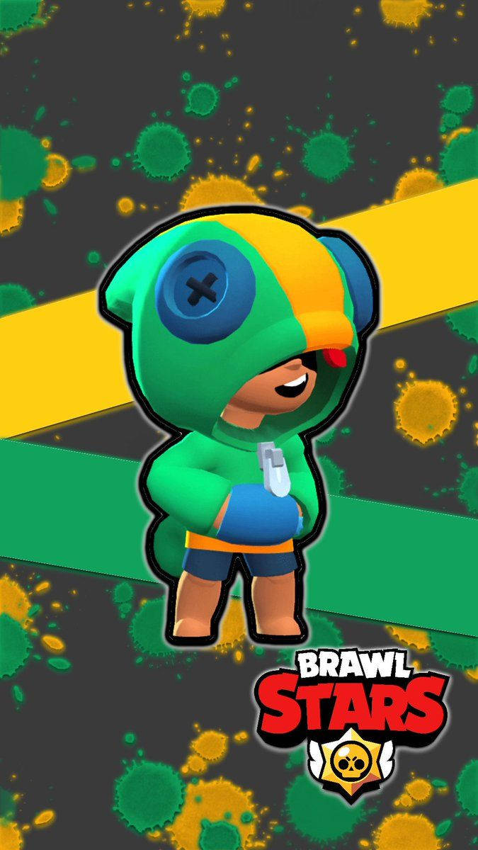 穿著綠色和黃色連帽衫的 Brawl Stars 角色手持武器。