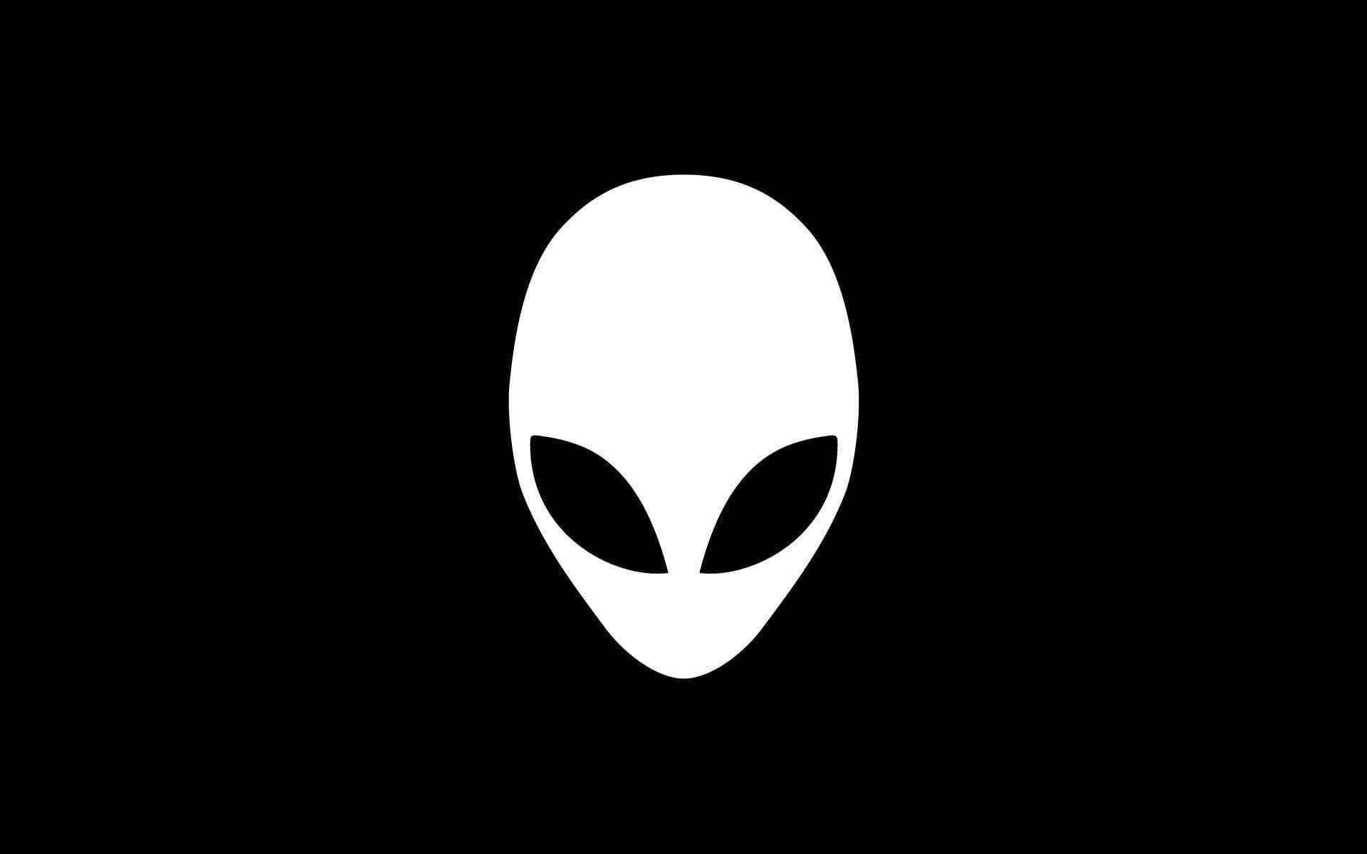 一個白色外星人頭圖標，帶有大黑眼睛，在黑色背景上。