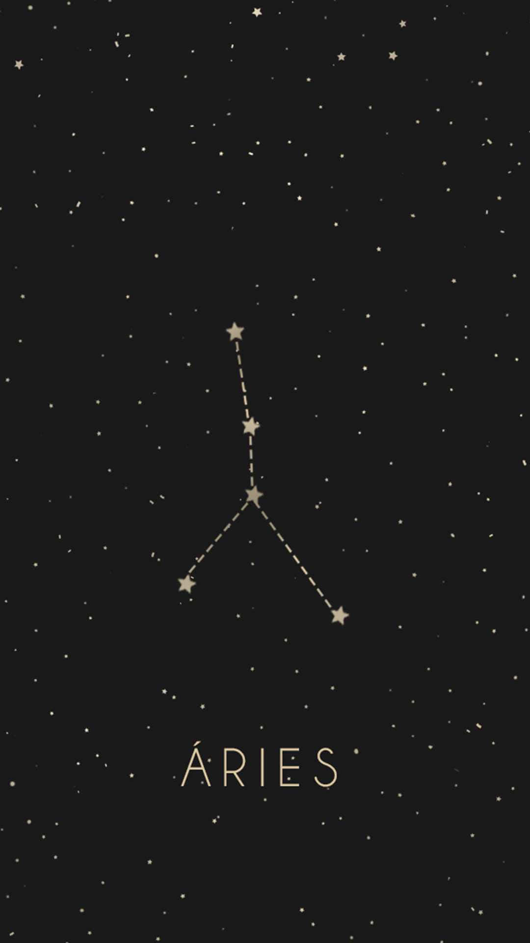 金色白羊座在繁星夜空上，下方有Aries字樣。